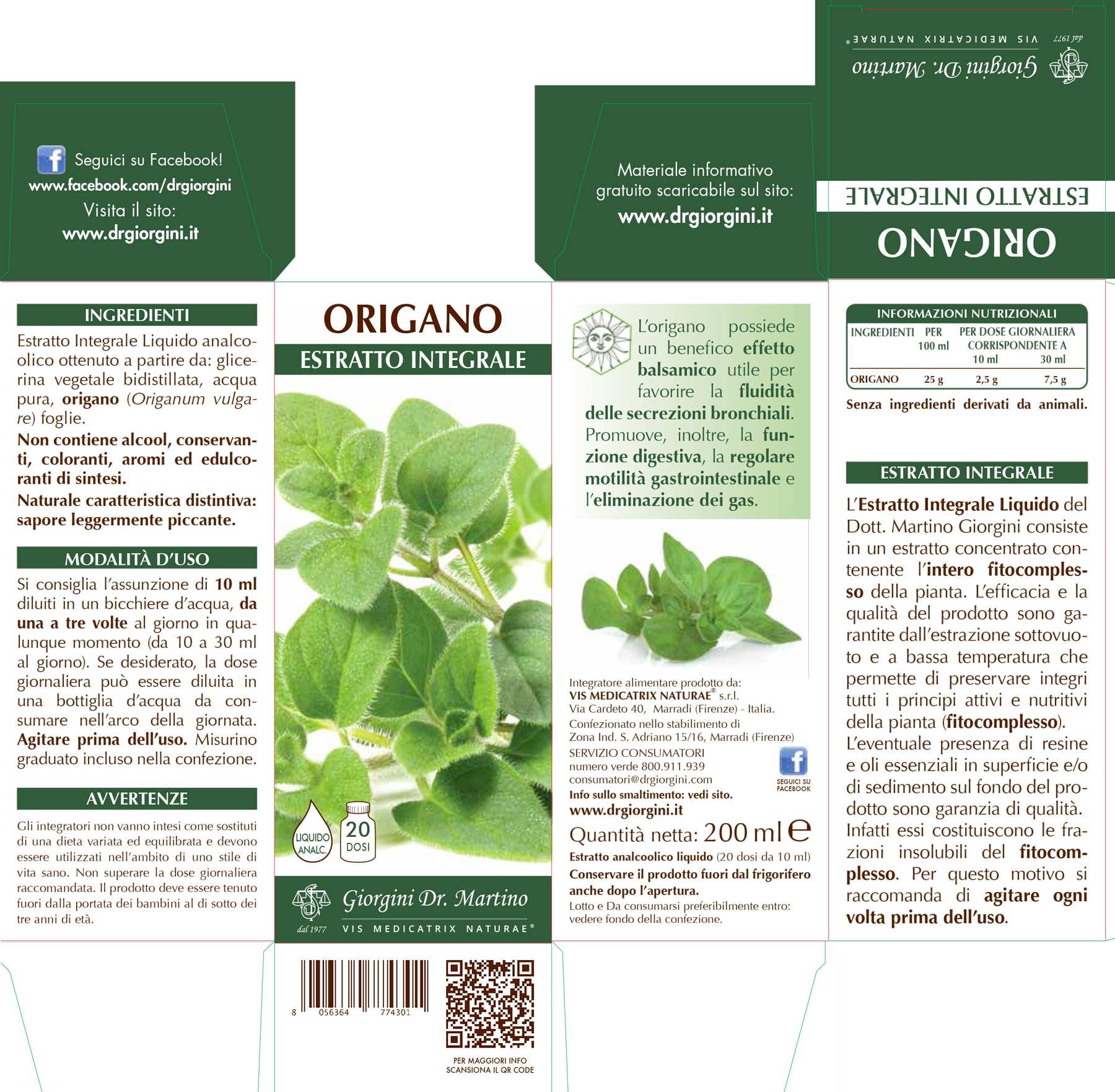 Dr Giorgini ORIGANO Estratto Integrale Liquido Analcoolico - 200 ml