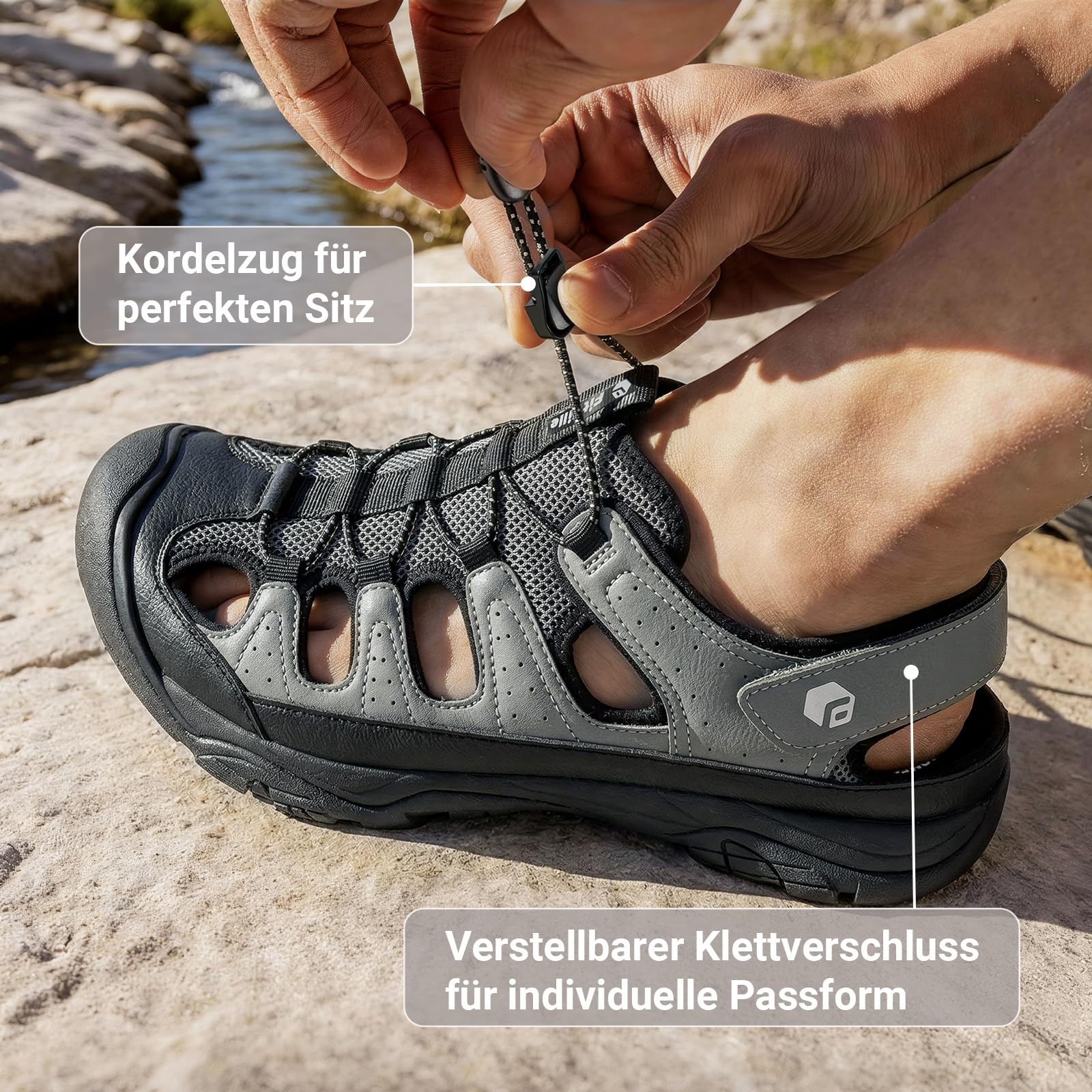 FitVille Weite Sandalen Herren Sommerschuhe Outdoor Sandals Rutschfeste Sportsandalen mit Klettverschluss Geschlossen Slipper Dämpfende Sandaletten Walking Wander Trekking für Breite Füße