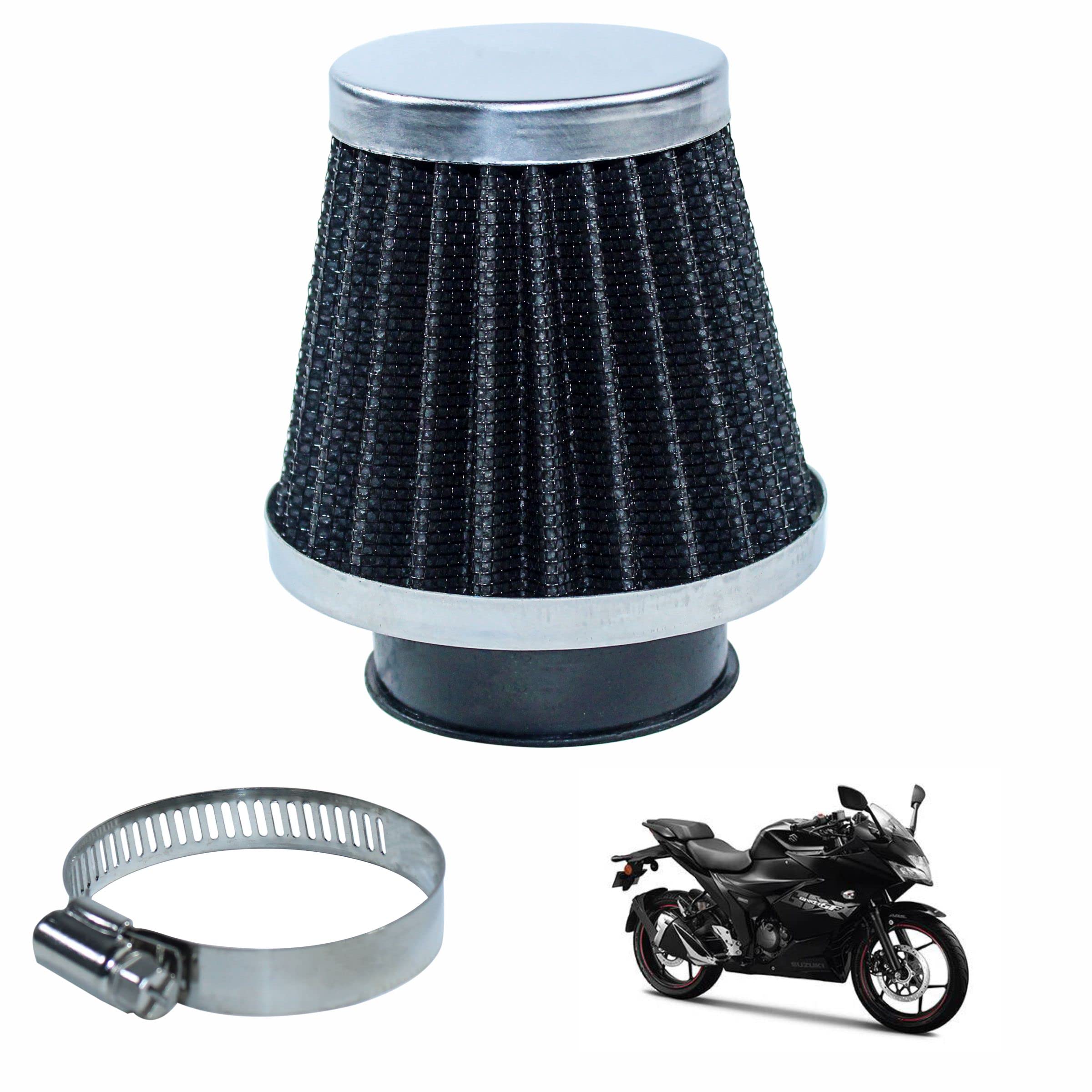 Motorcycle Air Filter Pods, Motorcycle Air Filter 42mm Round Tapered Clamp-on Pod Intake Filter Cleaner For Suzuki Gixxer SF (Pack of 1), BLACK