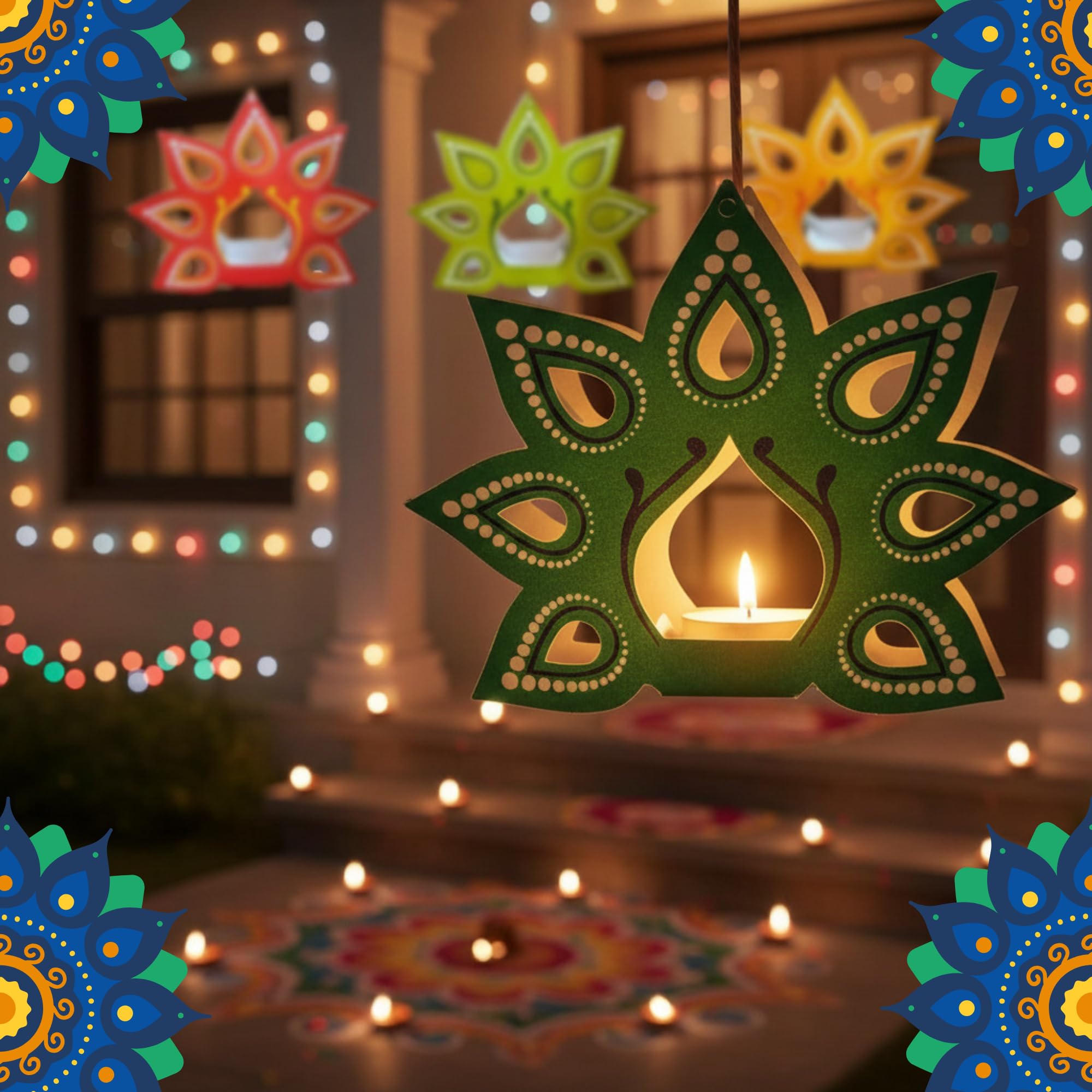 FI - FLICK IN 20 Pcs Mystic Multicolor Printed Paper Lanterns for Festival Happy Diwali/Christmas/New Year Hanging Decor Festive laterns (Pack of 20) 4