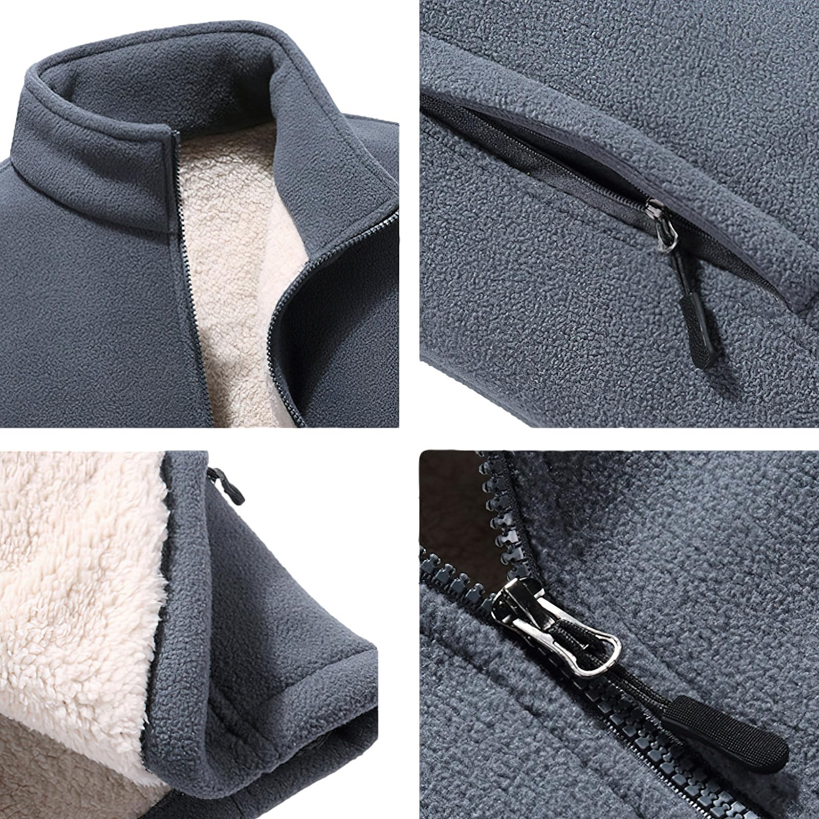 Hombre Tallas Grandes Invierno Cálida Chaquetas de Forro Polar con Cremallera Completa y Cuello Alto y Bolsillos (S-6XL)