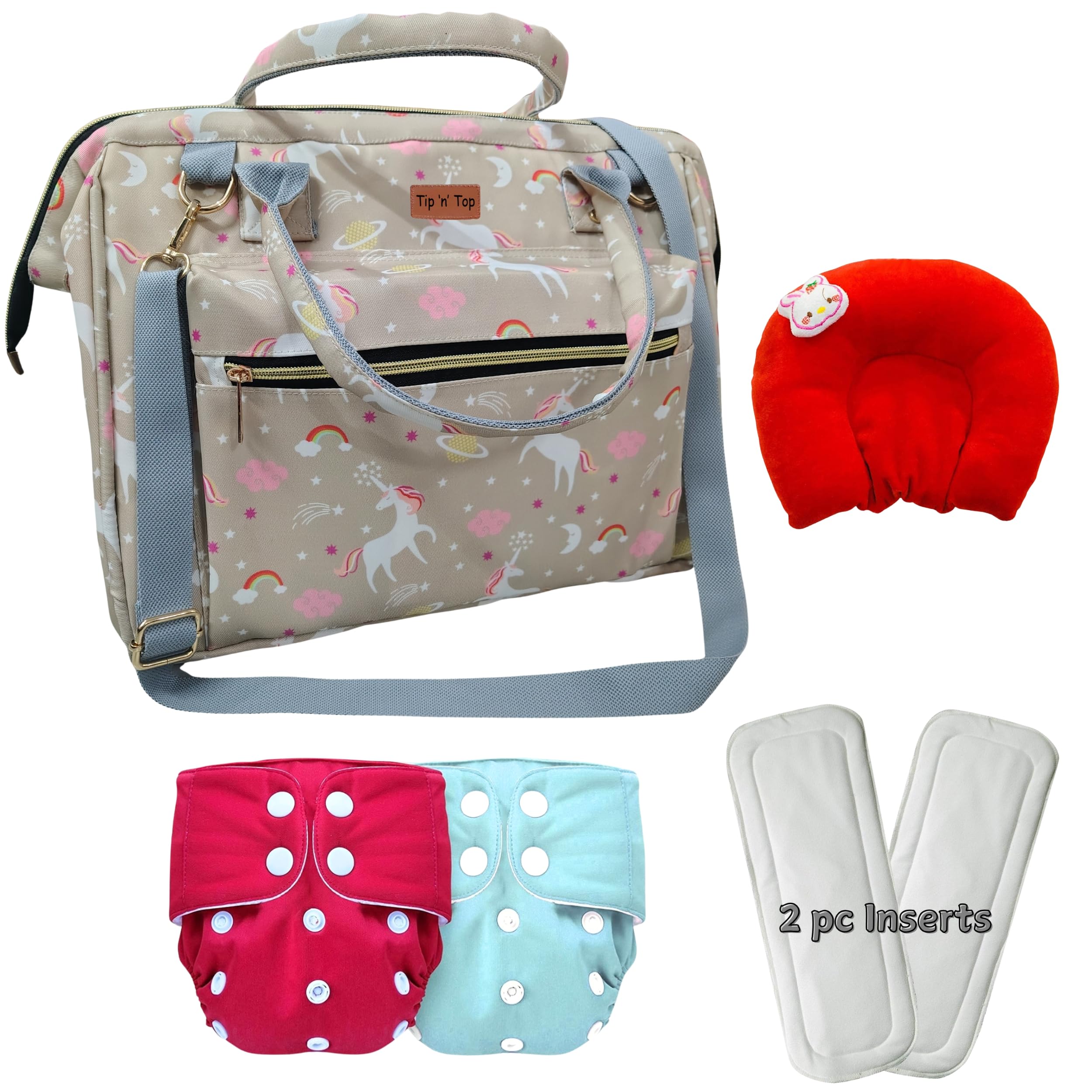 Tip 'n' Top Diaper Hand Bag, Pillow, Diapers & Inserts - Perfect for Baby Shower Gift Baby Diaper Backpack Handbag Combo (Grey)-image-18