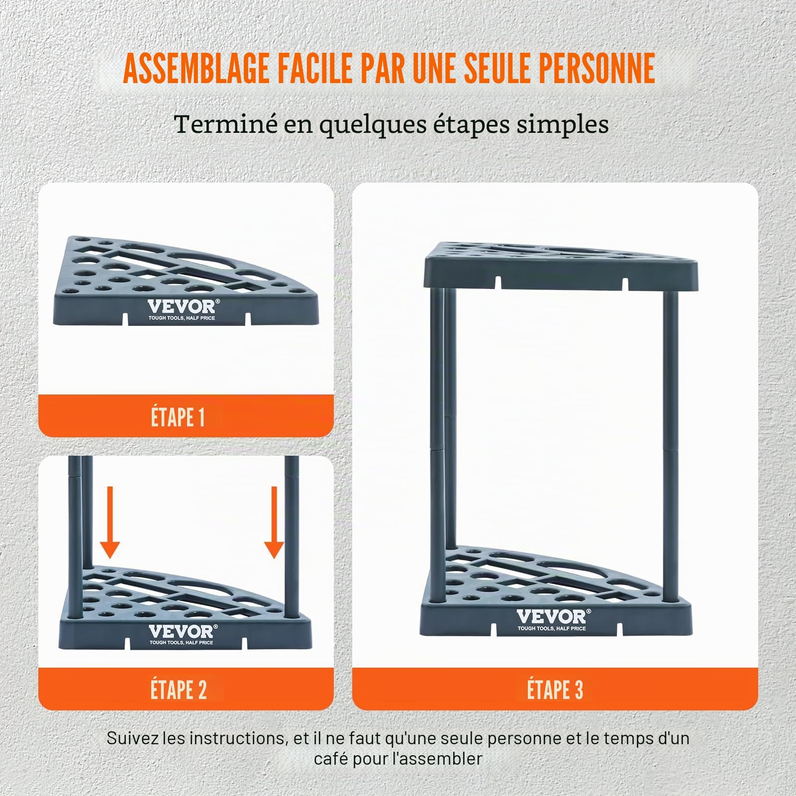 VEVOR Support Range Outils de Jardin 19 Emplacements Porte-outils de Garage en PP pour Rangement, Organisation, Stockage des Coins d'Abri Extérieur des Outils, Râteaux, Balais, Pelles à Long Manche