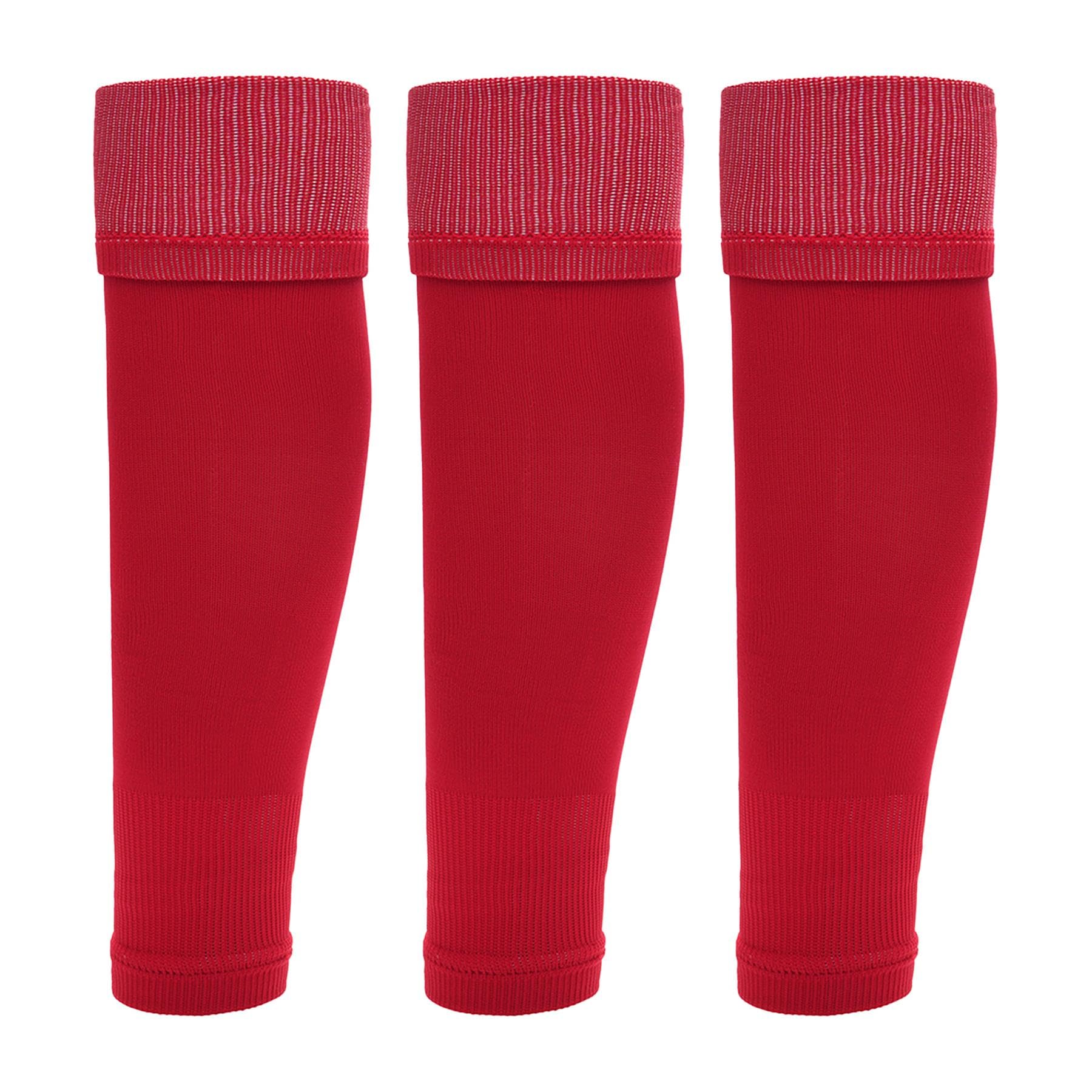 A2Z Mens Football Socks Sleeve 50cm Pack Of 3 Soccer Shin Guards Sleeves Sports Training Breathable Gear Grip - Sleeve MEN 3 Pack Red One Size