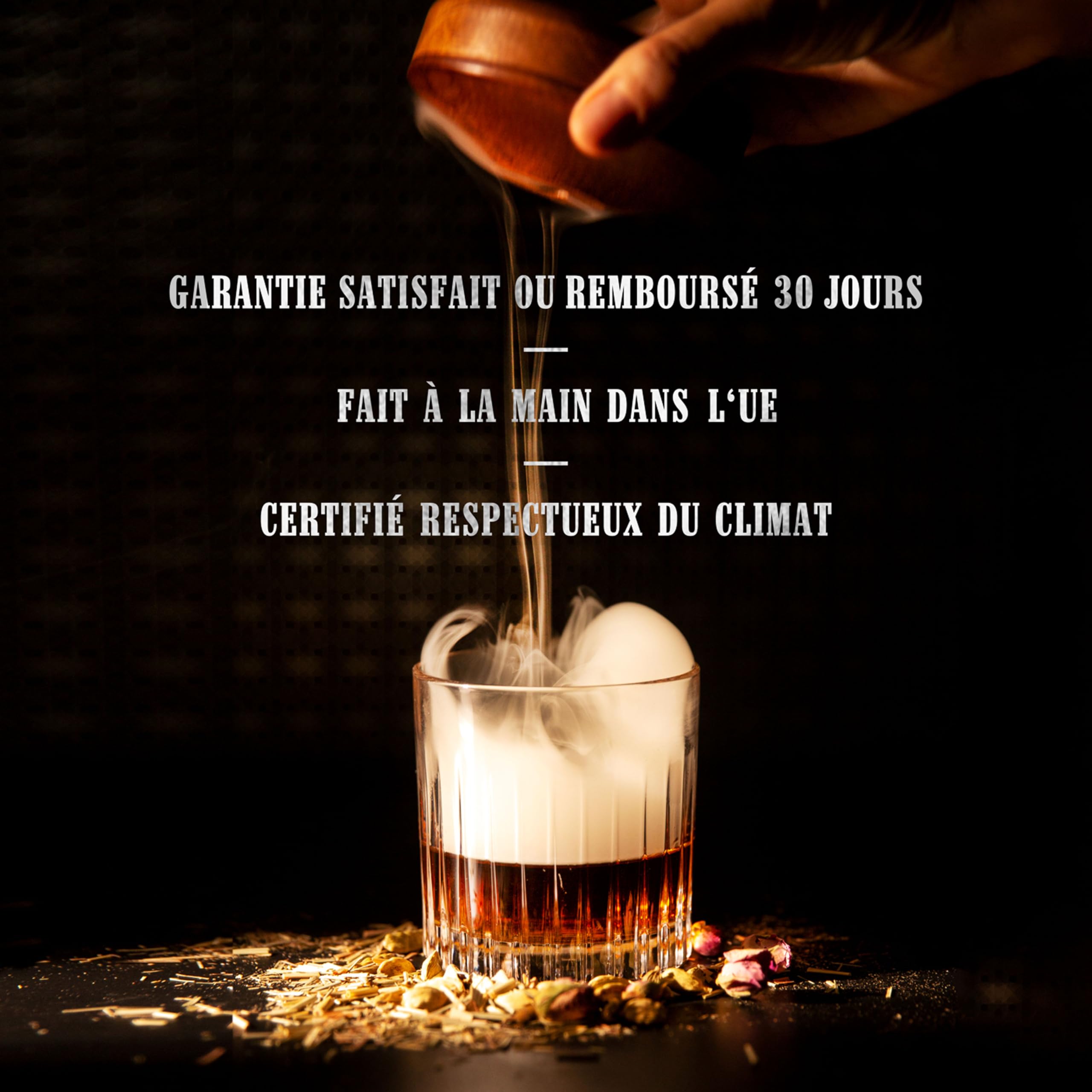 Kit DIY de Fumage pour Whisky et Bourbon | Arômes boisés et épicés naturels | Inclus : 6 copeaux de Bois, 6 Plantes botaniques, 2 Verres, Pierres à Whisky, Torche et cheminée