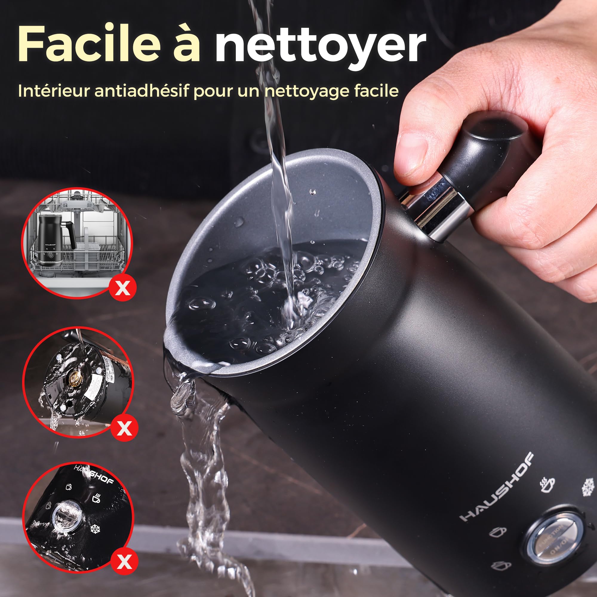 HAUSHOF Mousseur à Lait Électrique 4 en 1 Automatique avec Température