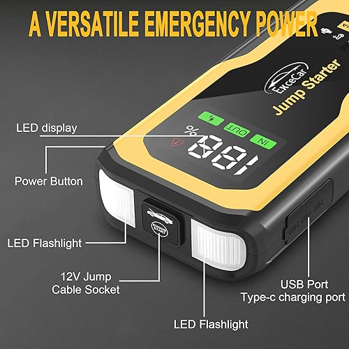 Miniatura 4 de Arrancador de batería de coche de 4000 A para todos los motores de gasolina y diésel de 10.0L, caja de arranque de batería portátil de 12 V con