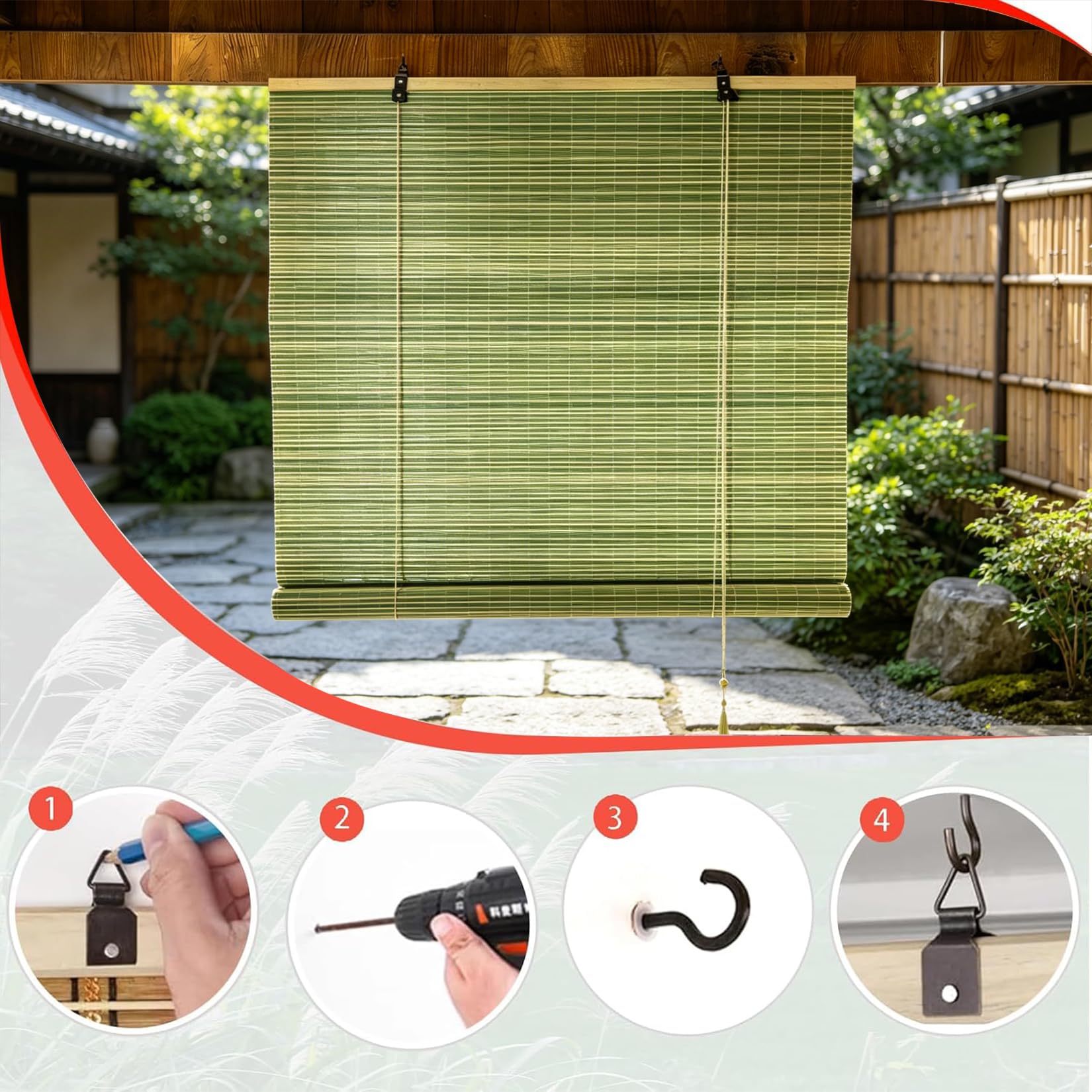 85x180cm Store en Bambou Naturel 60% Filtration | Protection Solaire| pour Fenêtres et Baies Vitrées | Installation Simple sans Perçage | Décoration Végétale Intérieure