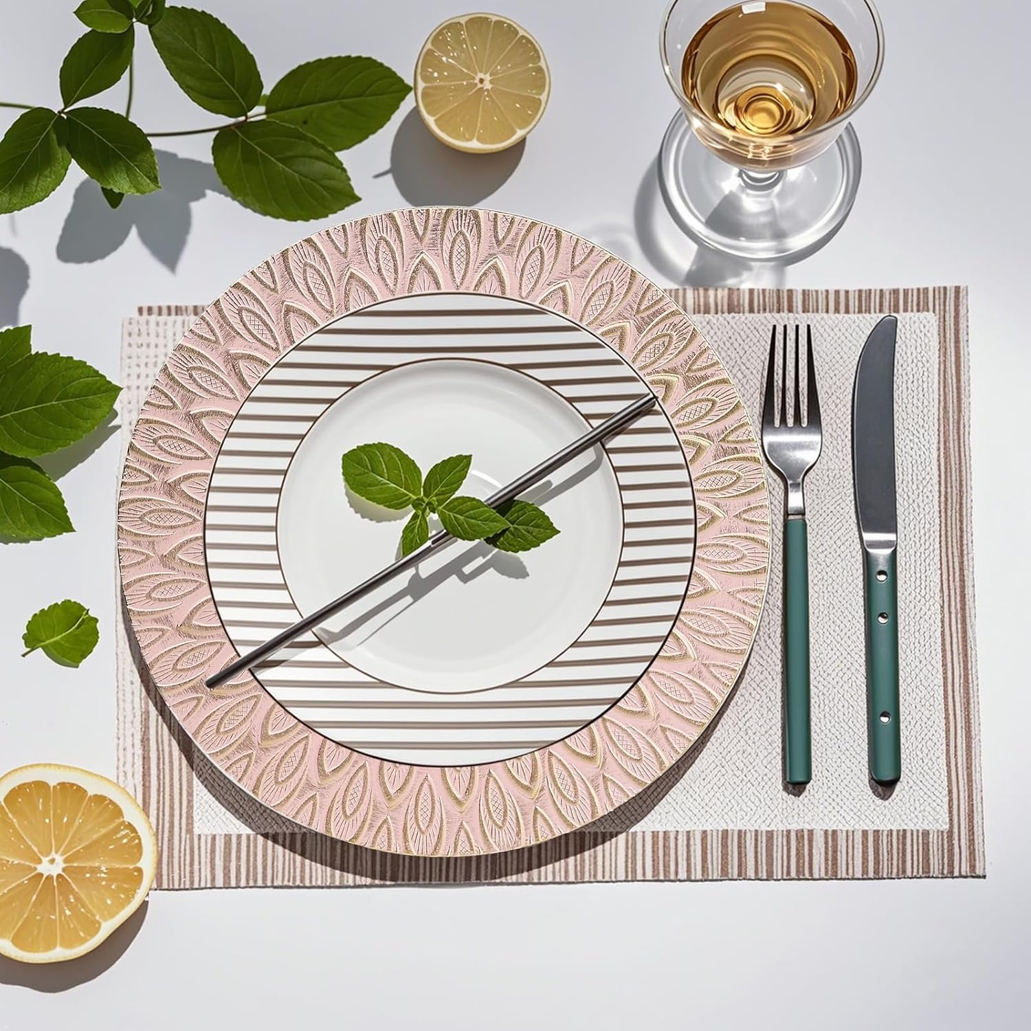 Pink Charger Plates, 13 Inch Set of 6 Plastic Peacock Chargers for Dinner Plates,Table Settings, Easter, Thanksgiving, Christmas Party, Family Gathering.