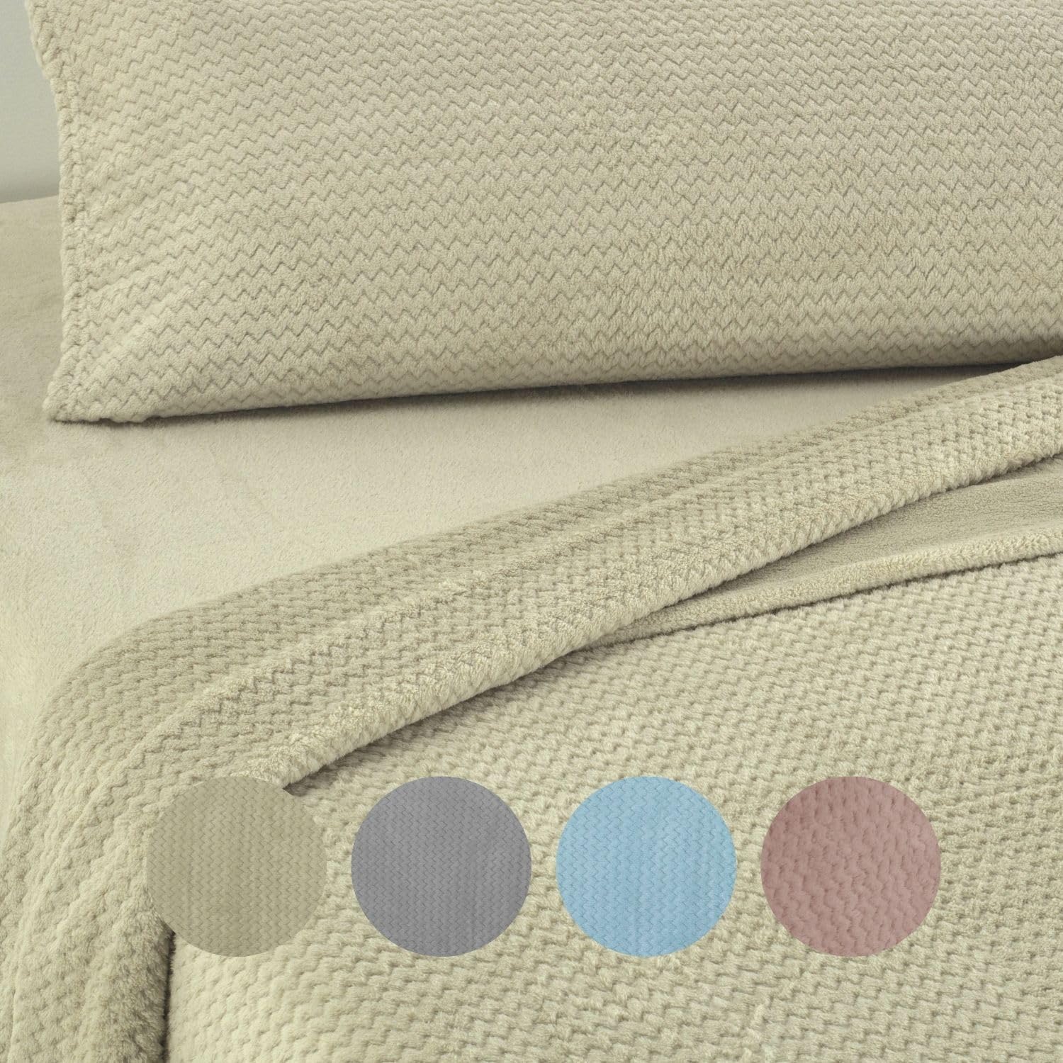 Donegal Collections - Juego de Sabanas Coralina Cama 150 - Set 3 Piezas Bajera Ajustable, Sábana Encimera y Funda Almohada - Sabanas Coralina 150 - Sábanas 150 x 190 - Sabanas Invierno - Beige