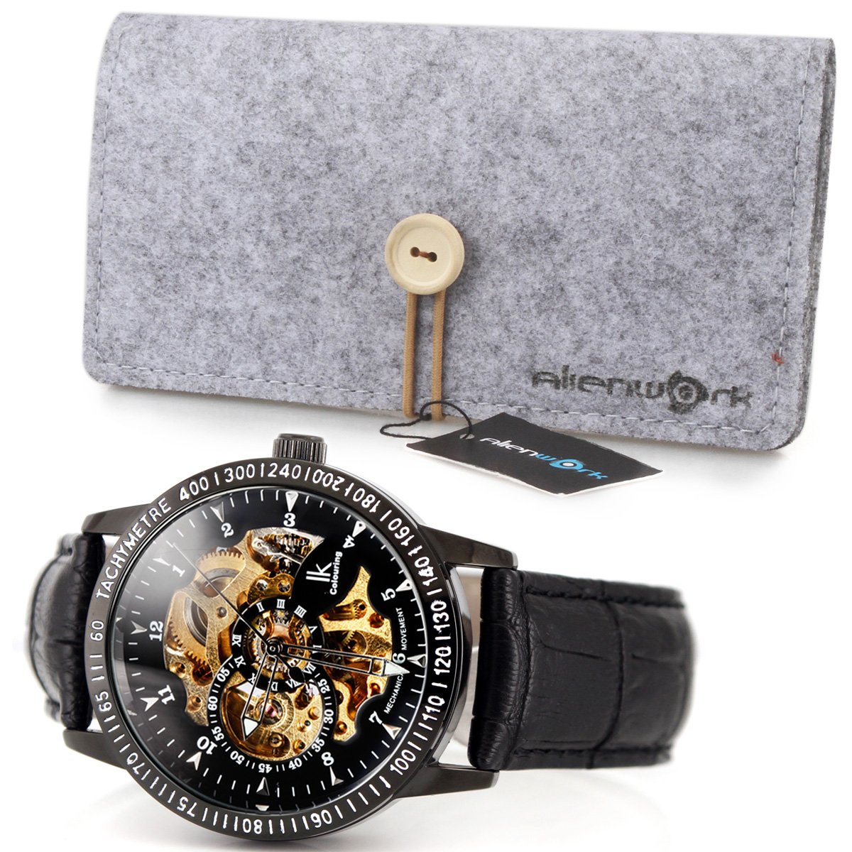 Alienwork IK Orologio Automatico Uomo Donna Scheletro Fondo in Vetro