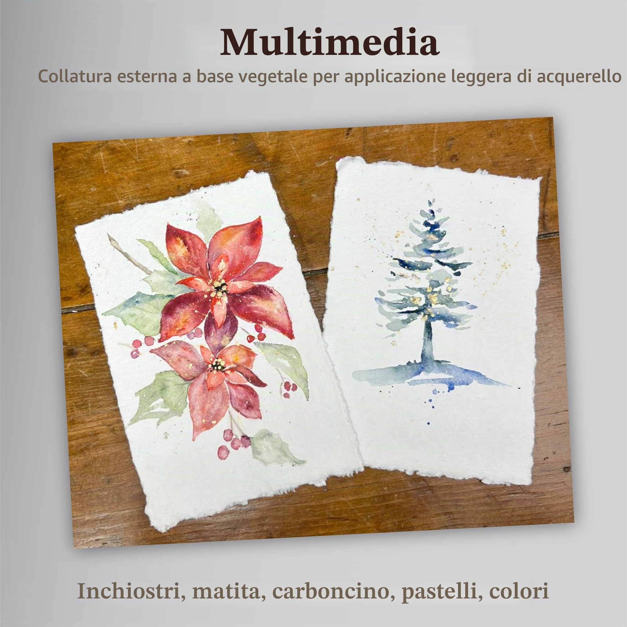 Wanderings - Carta per Biglietti Fatti a Mano con Bordo a Ponte - 25 Fogli - Carta per Acquerello/Tecnica Mista Artisti, Artigiani - Etichette, Segnaposti, Appunti - 150 GSM - Piegata a 5x9 cm