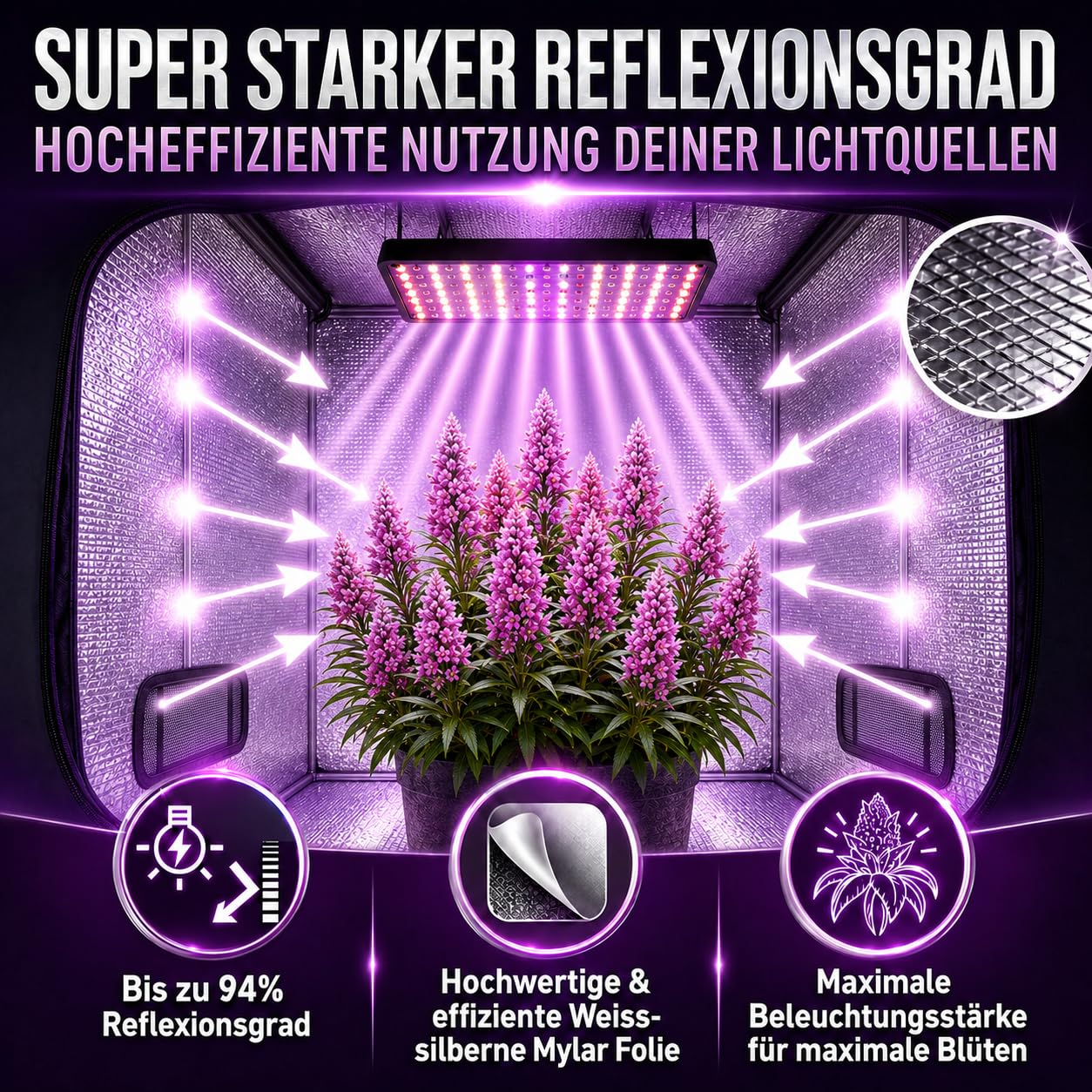 Growzelt/Grow-Gewächshaus-Box 80x80x160 | Stabiles Stahlgerüst, Hoher Reflexionsgrad, Feste Lichtdichte Aussenhülle, inkl. Fenster, Toolbag, Wasserschutzwanne | Zimmergewächshaus