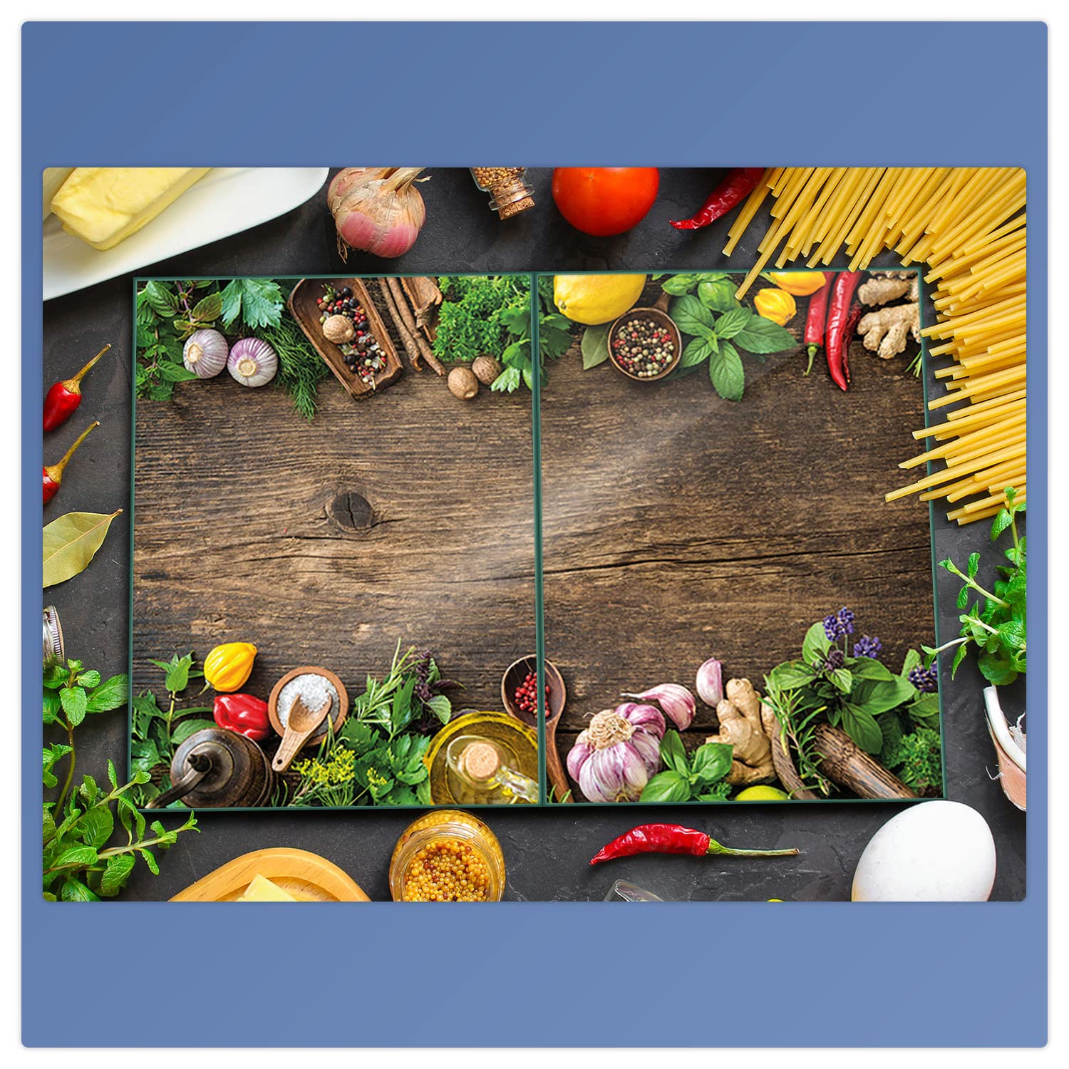 decorwelt | Herdabdeckplatten 2x40x52 cm 2-Teilig Gemüse Bunt Ceranfeldabdeckung Universal Spritzschutz Glas Deko Elektroherd Induktion für Kochplatten Herdschutz Schneidebrett Sicherheitsglas
