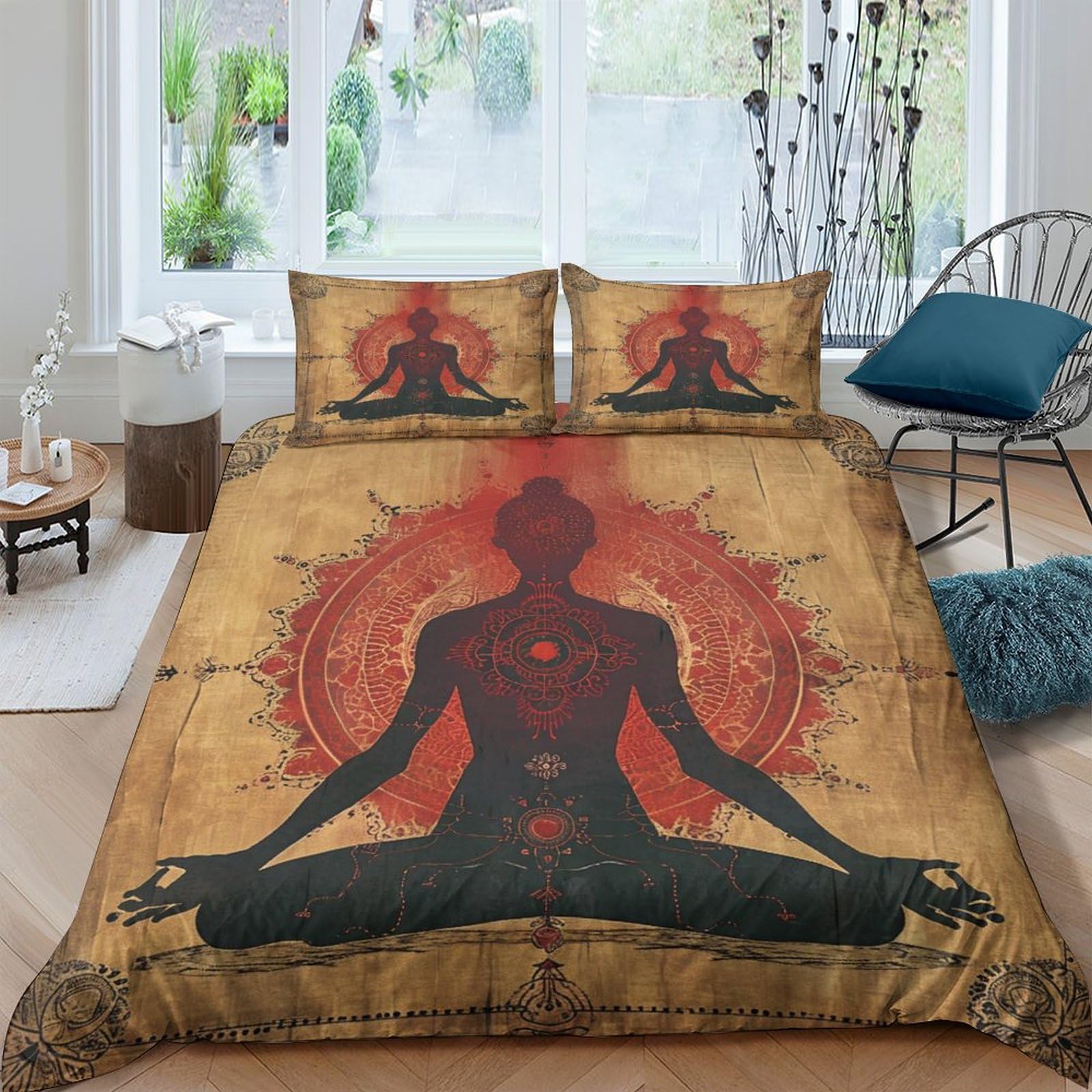 VesFy Yoga Comforter Covers 3D Print Sit in Meditation for Teens And Adults Duvet Cover Quilt Cover Bedding Set with Pillow Cases with Zipper Closure Soft Microfiber 3 Pieces Double（200x200cm）