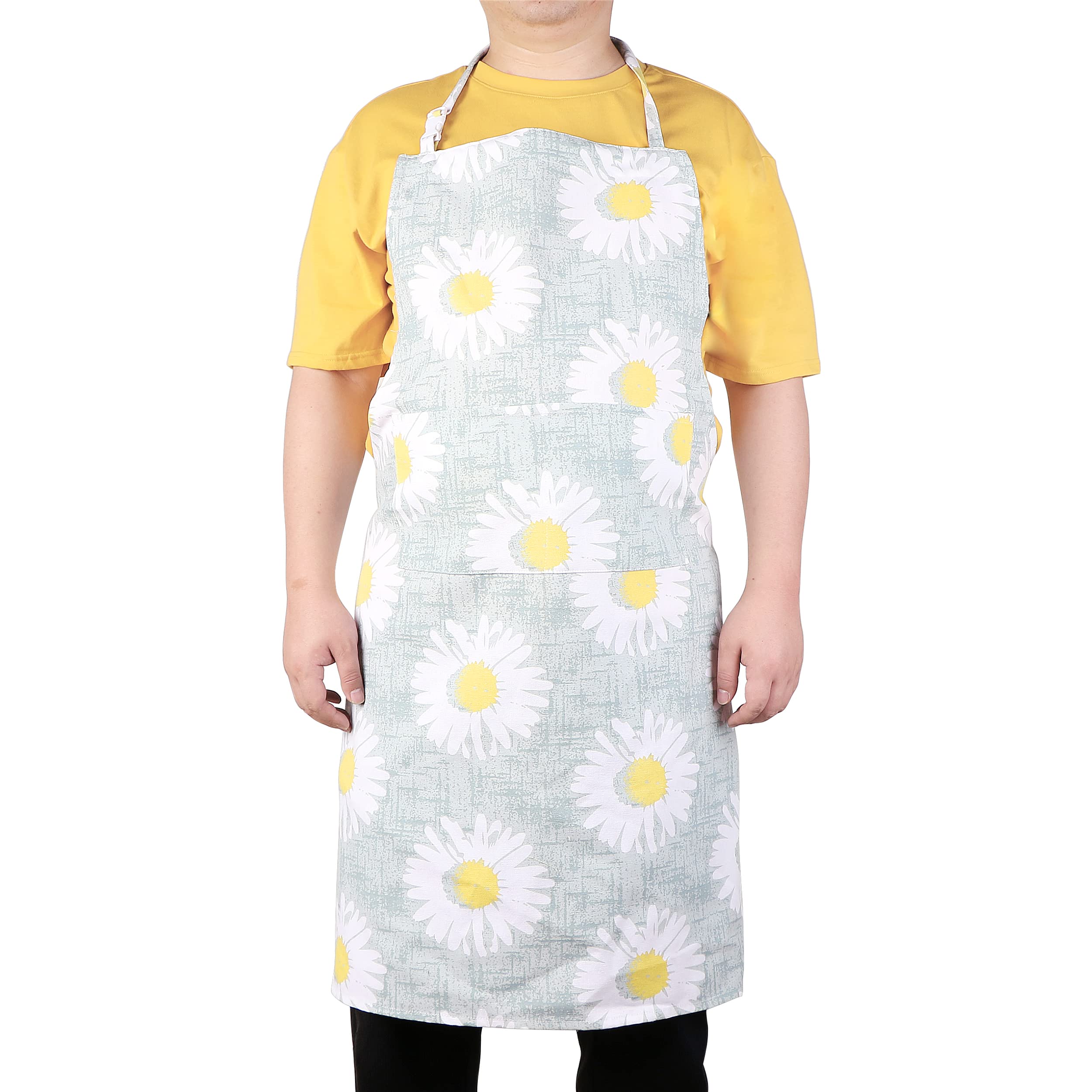 Sanlykate Extra Large Canvas Cotton Apron for Men & Women, Plus Size Durable Aprons with 2 Pockets, Adjustable Bib Machine Washable Oversized Aprons for Baking, Cooking, Painting - Sunflower