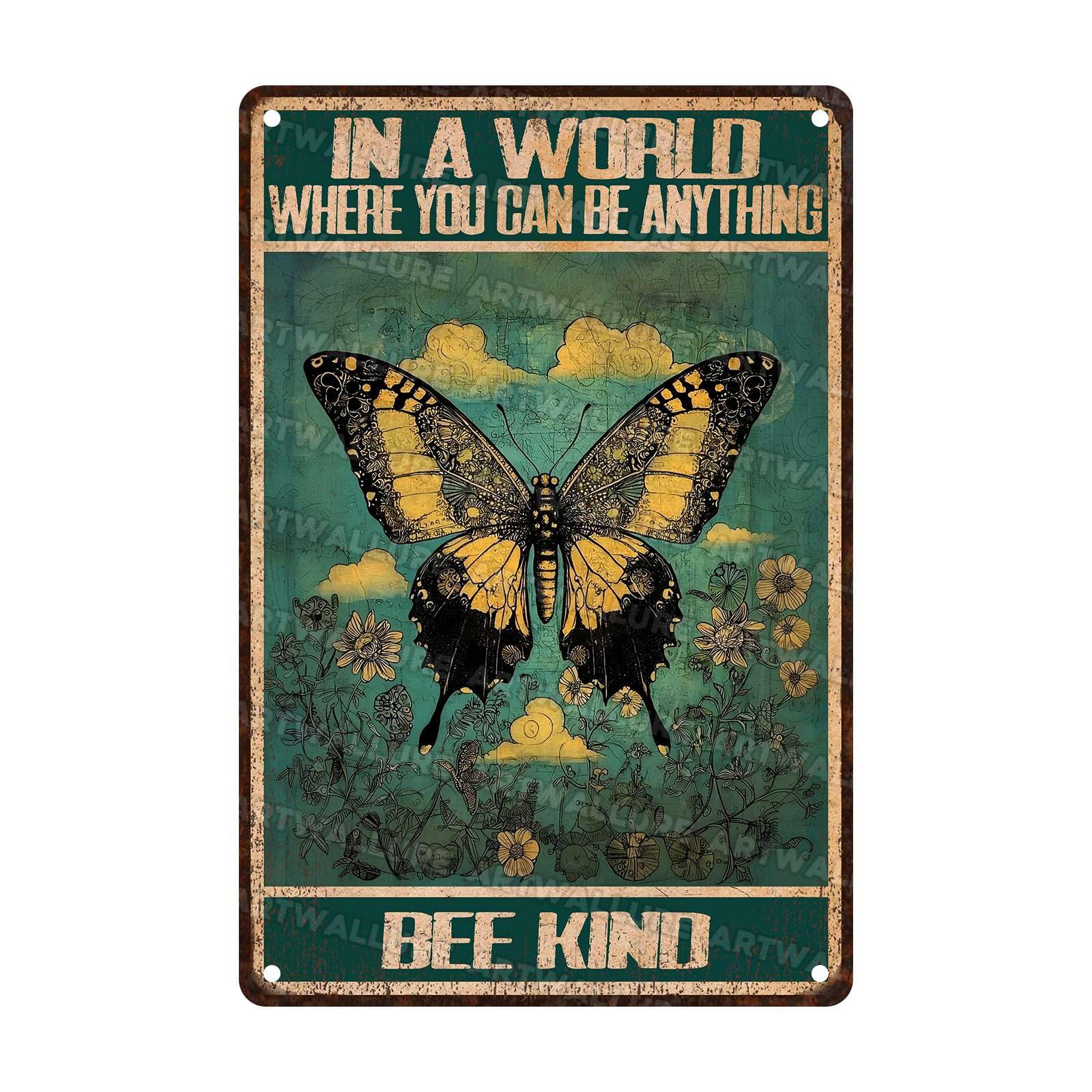 Butterfly Vintage Sign Floral and Butterfly Art Decor Metal Tin Sign Hippie Wall Home kitchen Decor 8x12Inch