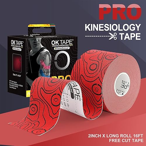 Miniatura 10 de OK Tape Cinta deportiva terapéutica de kinesiología elástica de algodón original, tiras de rollo de 2 pulgadas de largo, sin látex, transpirable,