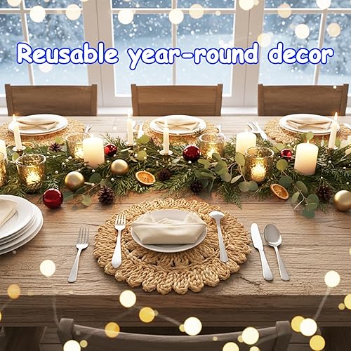 Miniatura 2 de Manteles individuales redondos de cáscara de maíz de 13.8 pulgadas  Tapetes de mesa de ratán tejido bohemio  Cargadores de platos de primavera