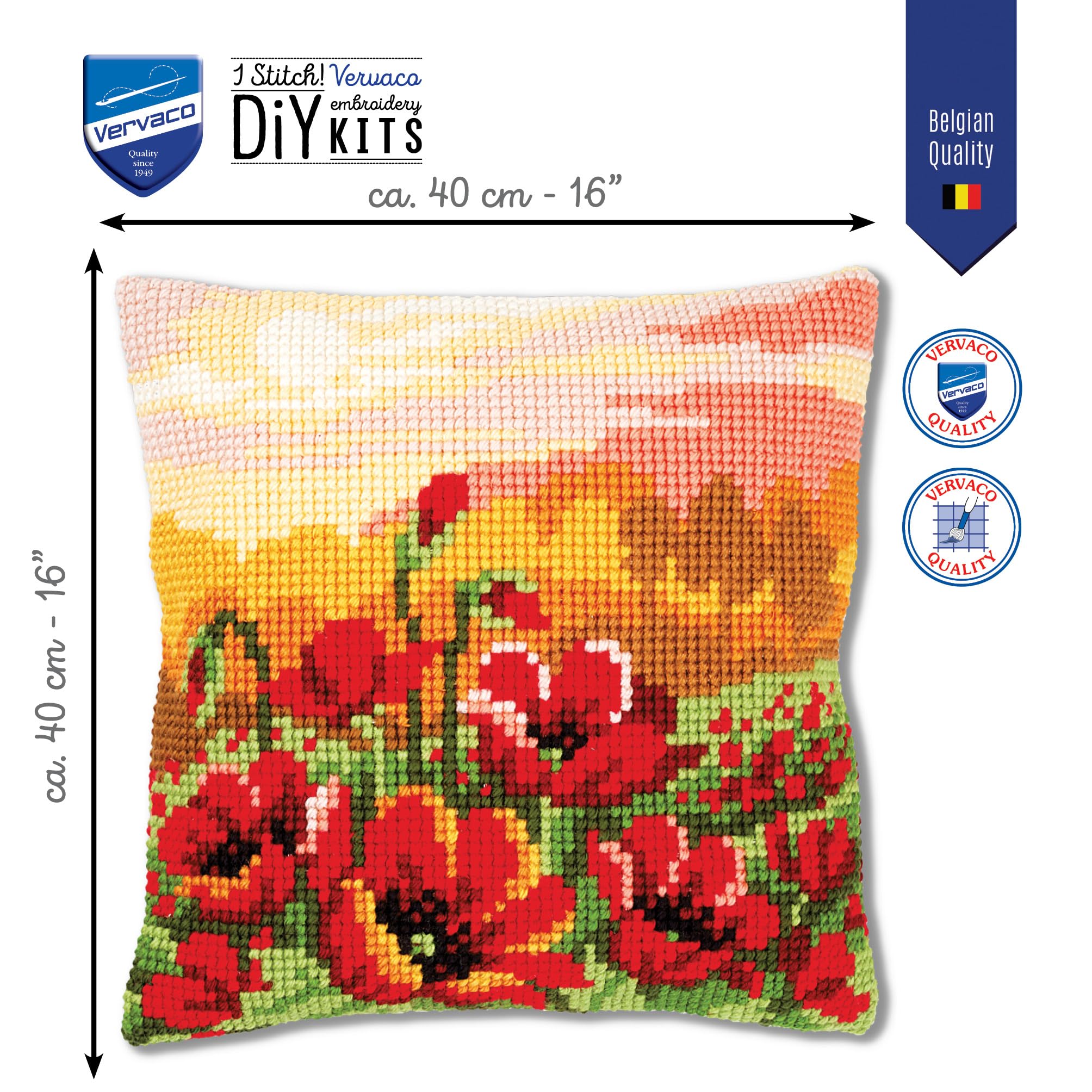 VERVACO Kit Cuscino Punto Croce PRATO DI PAPAVERI Set Ricamo Principianti Cuscini Gobelin Decorativi ca. 40 x 40 cm Accessori Per Lavoretti Creativi DIY Casa Decor Hobby Adulti Cross Stitch