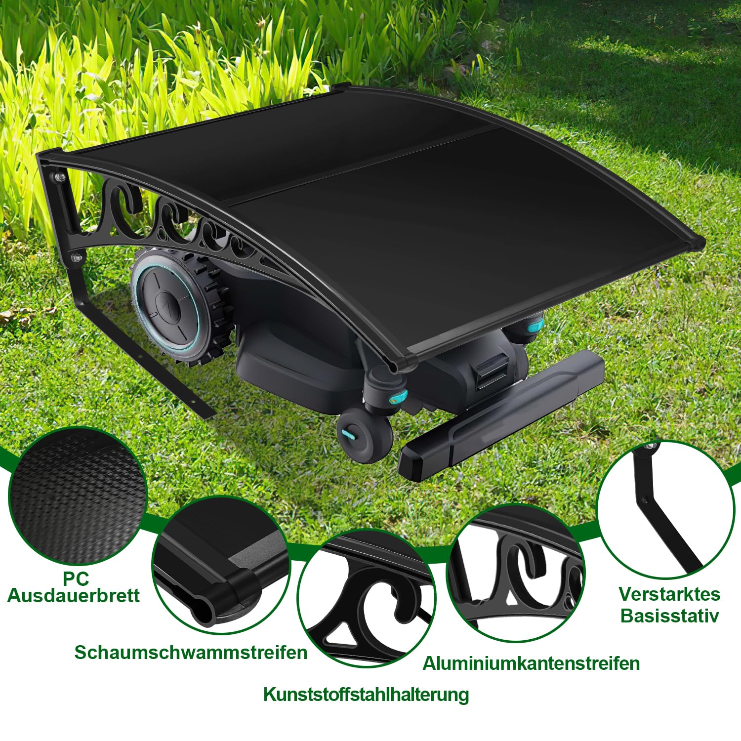 Garage pour Robot Tondeuse avec Toit de Protection UV - 106 x 87 x 50 cm - Noir