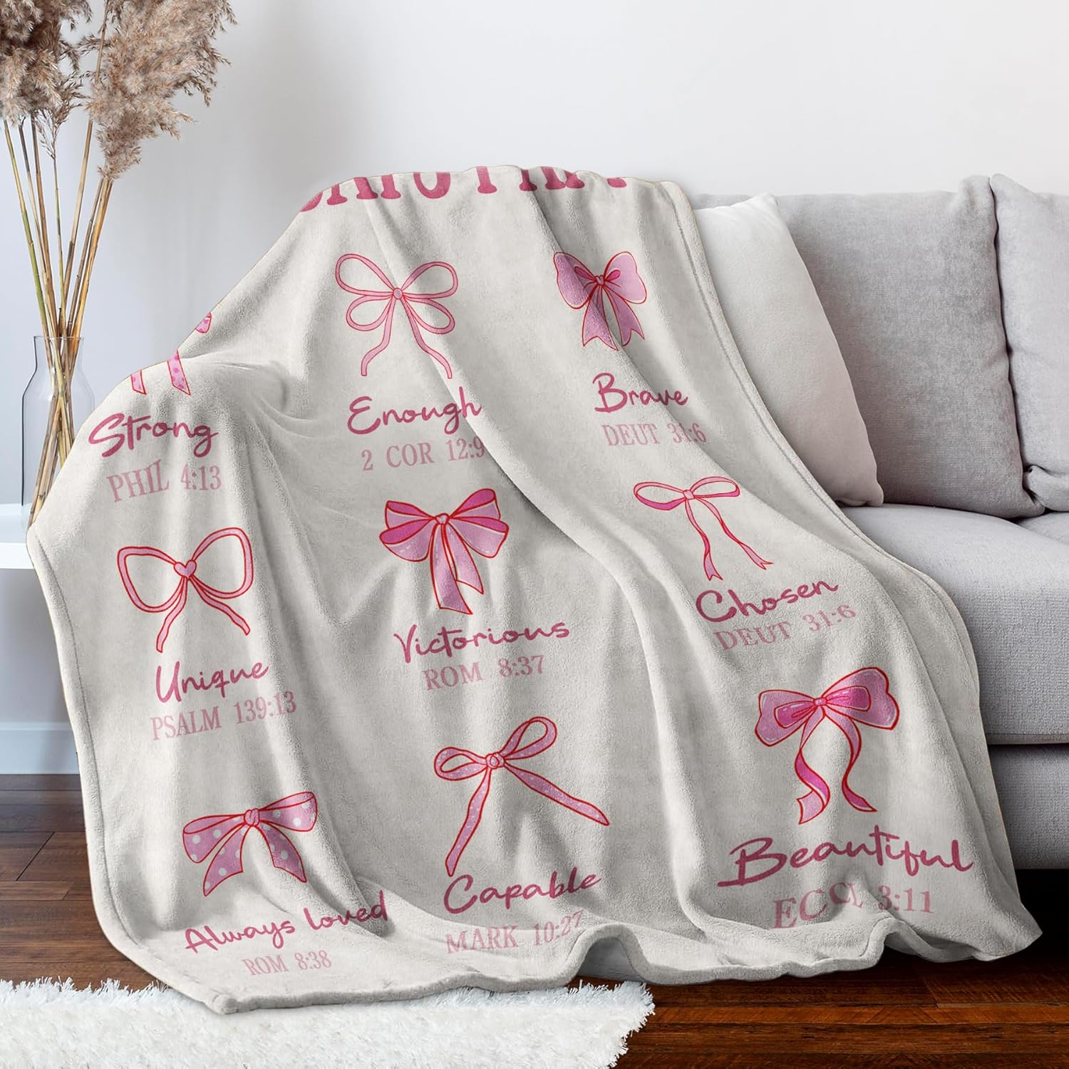 Christian Gifts for Women, Christian Bow Blanket, Baptism Gifts for Girls, Religious Inspirational Spiritual Gift on Valentines Day Birthday, God Says I Am Bible Verse Throw Blankets 50"x60" - Image 8