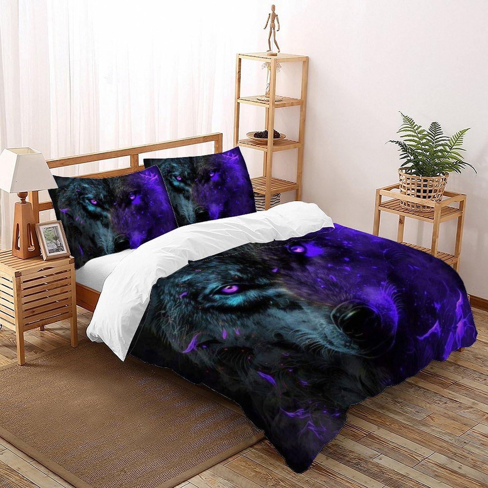 Housse de couette loup impression 3D parure de lit garçons animaux 260x220
