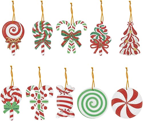 LXTONG Colgante colgante de pintura de diamante, 10 piezas de cristal con forma especial de árbol de Navidad, pintura de diamantes por números,