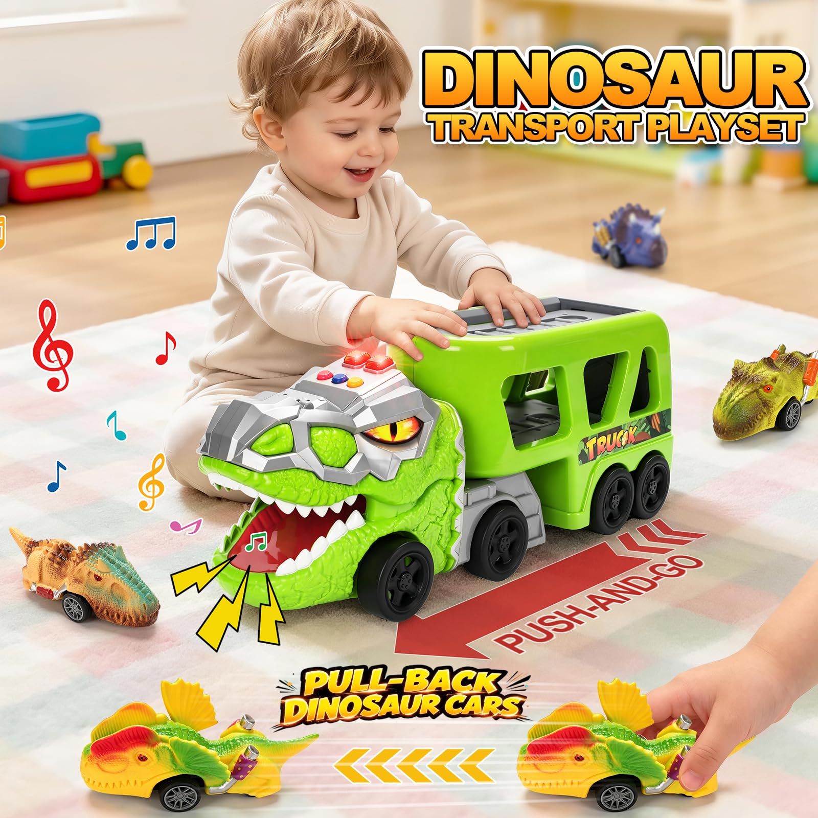 Dinosaur Truck Toys - Carrier & Pull-Back Cars -7