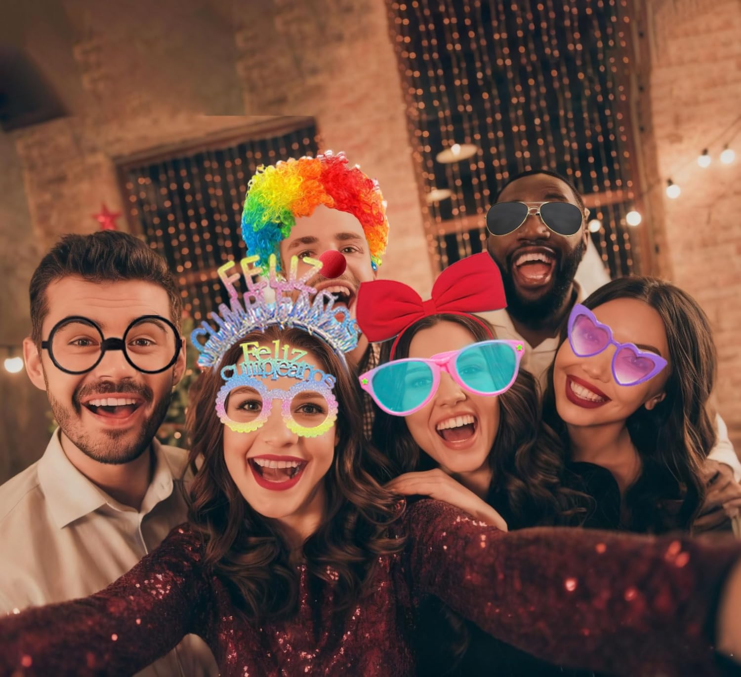 80pcs Large Gorgeous Photo Booth Props Set Birthday Party Accessories Kit Includes Clown Wig Foil Tinsel Wig Rock Headband Novelty Funny Glasses Inflatable Prop for Adult Teen Carnival Party Supplies - Image 4