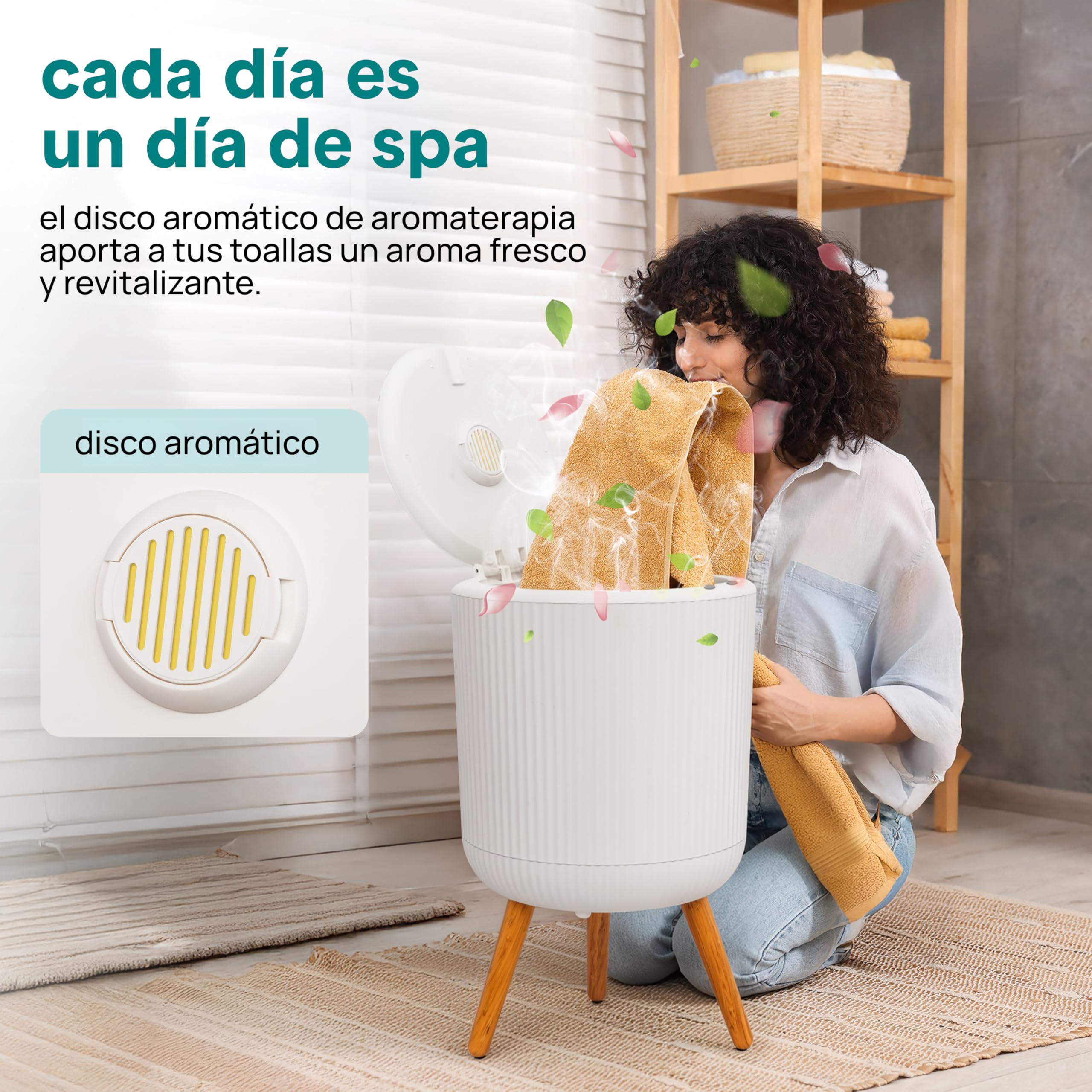 SereneLife calentador de toallas independiente, Con piernas para baño y spa, Capacidad de 12L, Temporizador integrado, Discos de aroma e indicador LED