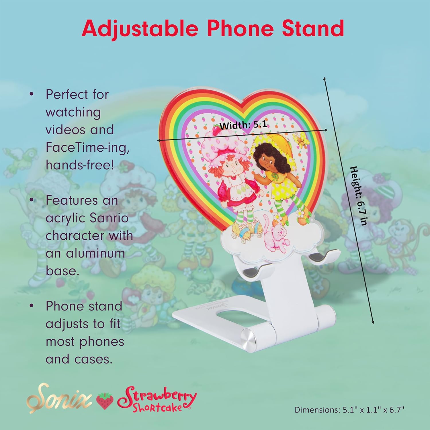 Sonix Character Phone Stand | Adjustable Cell Phone Holder, Desk Stand, Dock | Strawberry Shortcake x Orange Blossom