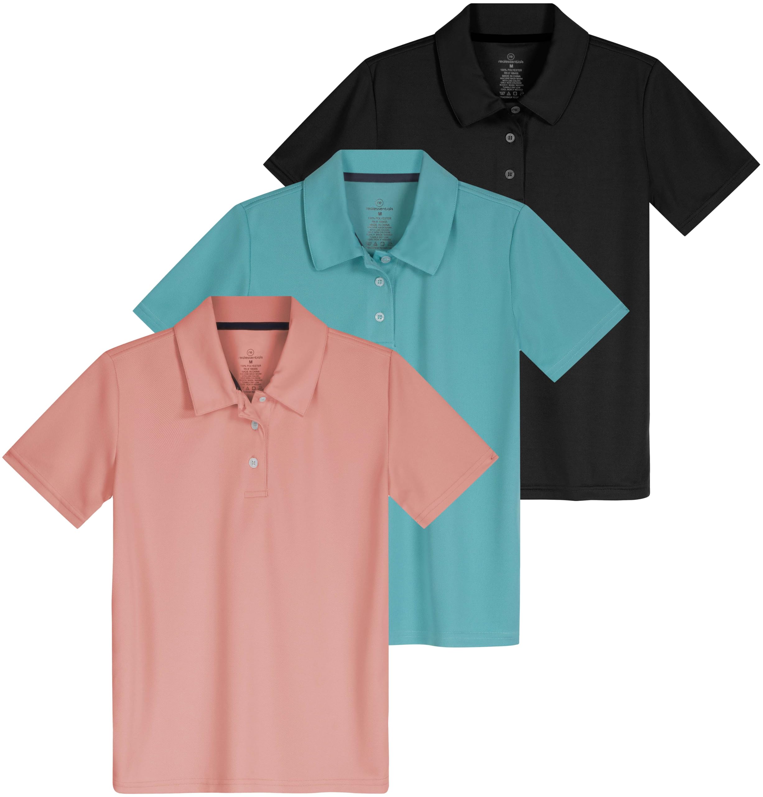 Real Essentials 3 Pack: Girls' Short Sleeve Performance Polo School Uniform(Ages 4-18)