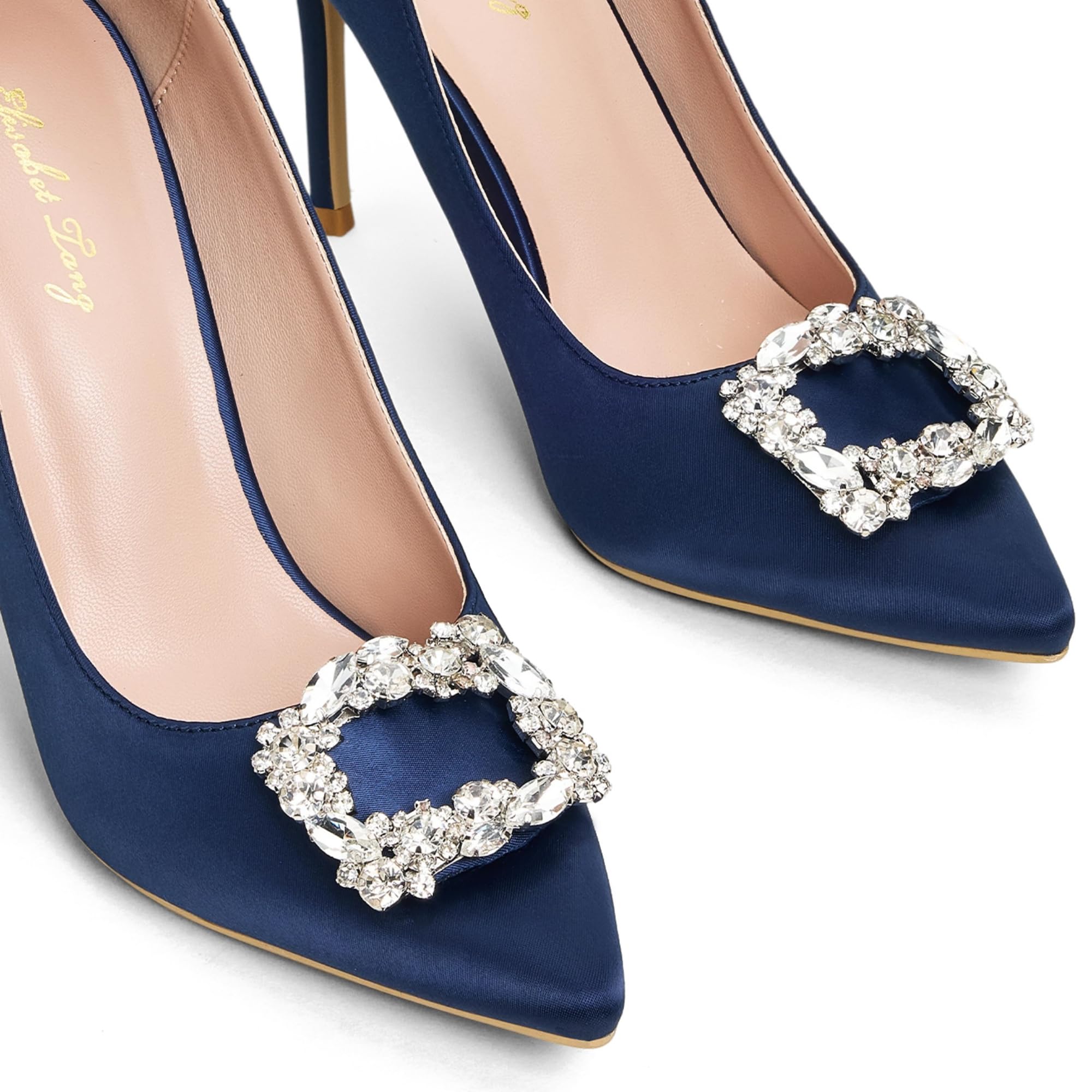 Zhabtuc Décolleté Donna 10 cm Satin Glitter Tacchi Alti con Strass Punta Chiusa Slip-On Scarpe da Cerimonia e Matrimonio