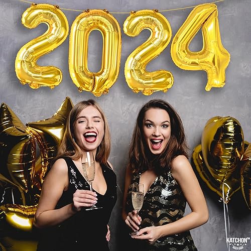 Miniatura 2 de KatchOn, Globos dorados del 2024 con números de 16 pulgadas, globos dorados 2024 | Globos dorados 2024 para decoraciones de feliz año nuevo 2024 |