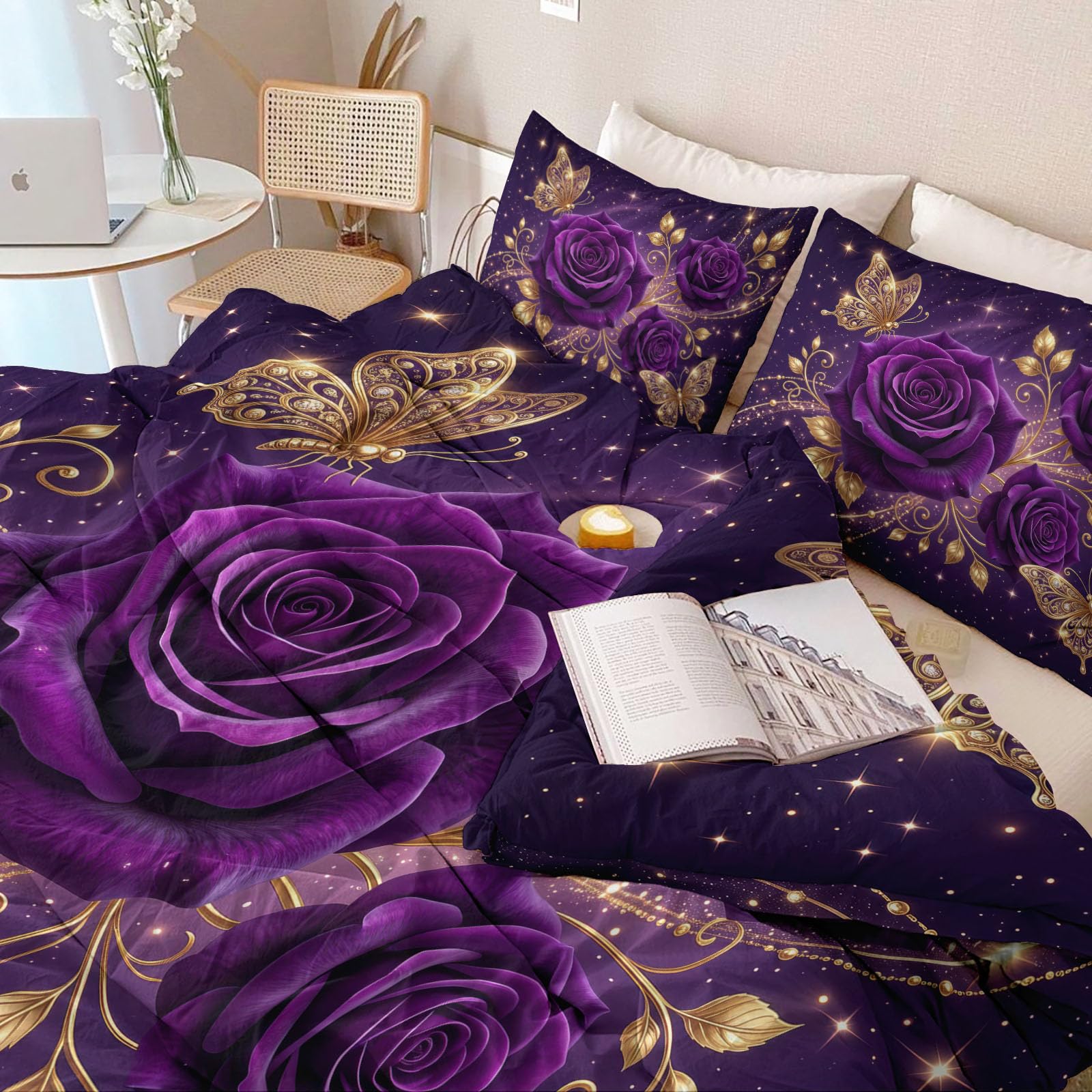 Purple Dreamy Illustration - Juego de funda nórdica para cama de matrimonio