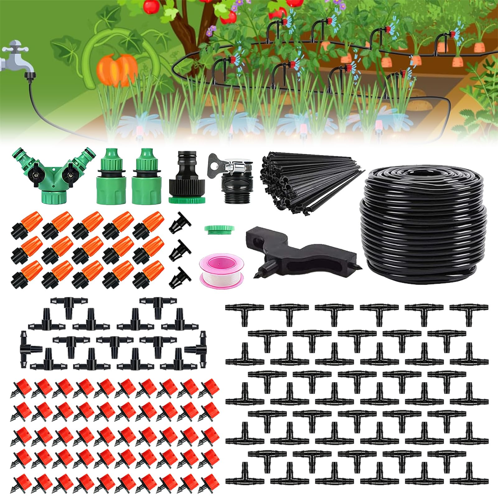 Kit for irrigazione a goccia in PVC ABS | Sistema di irrigazione a goccia da 100-164 piedi for piante da giardino in serra(164FT)