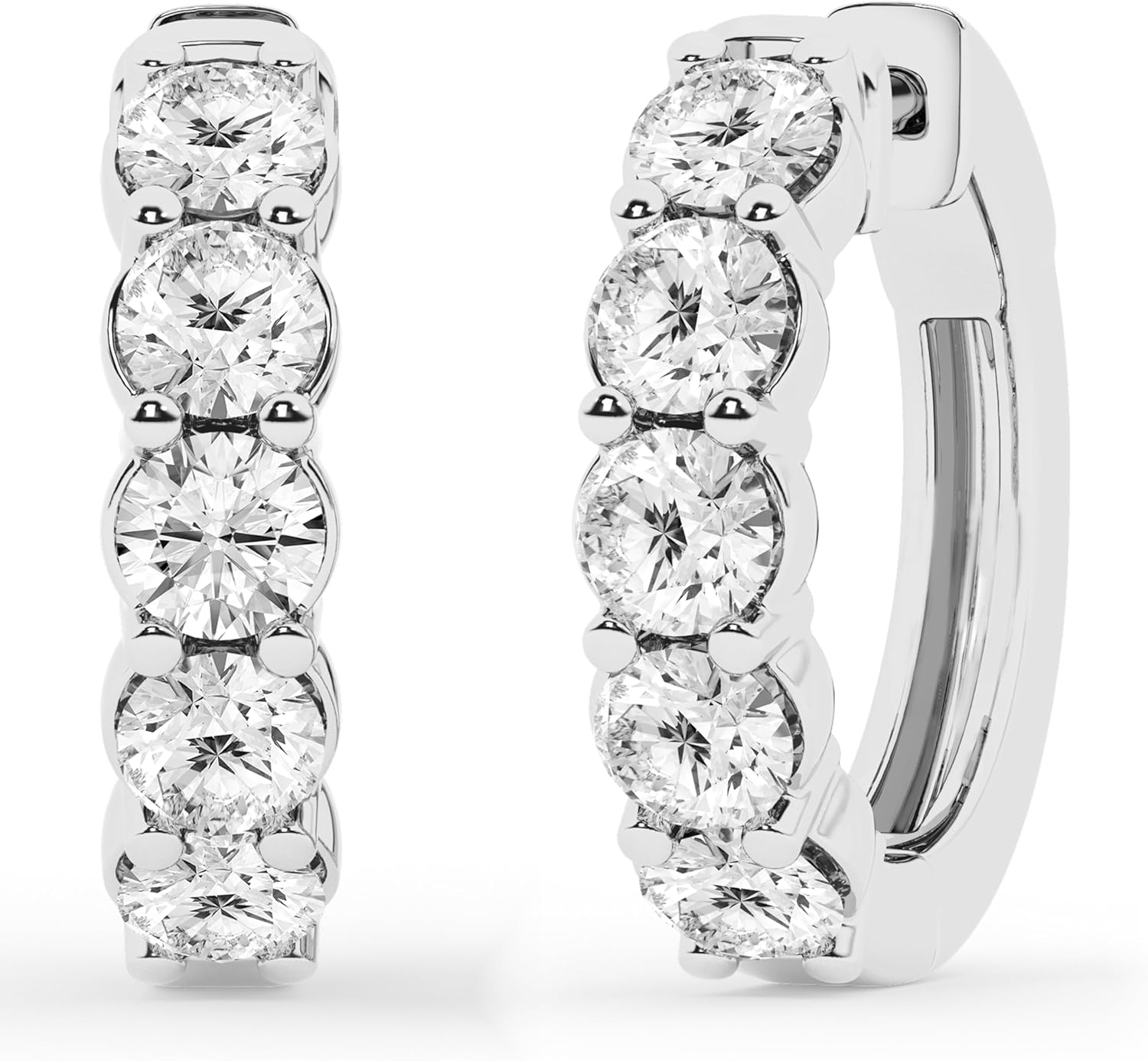 Belacqua 0.25-2.00 Carat Round Lab Grown Diamond Huggie Hoop Earrings in Sterling Silver, Color G+, Clarity SI, Prong Set, Jewelry for Women, Gift Box Included
