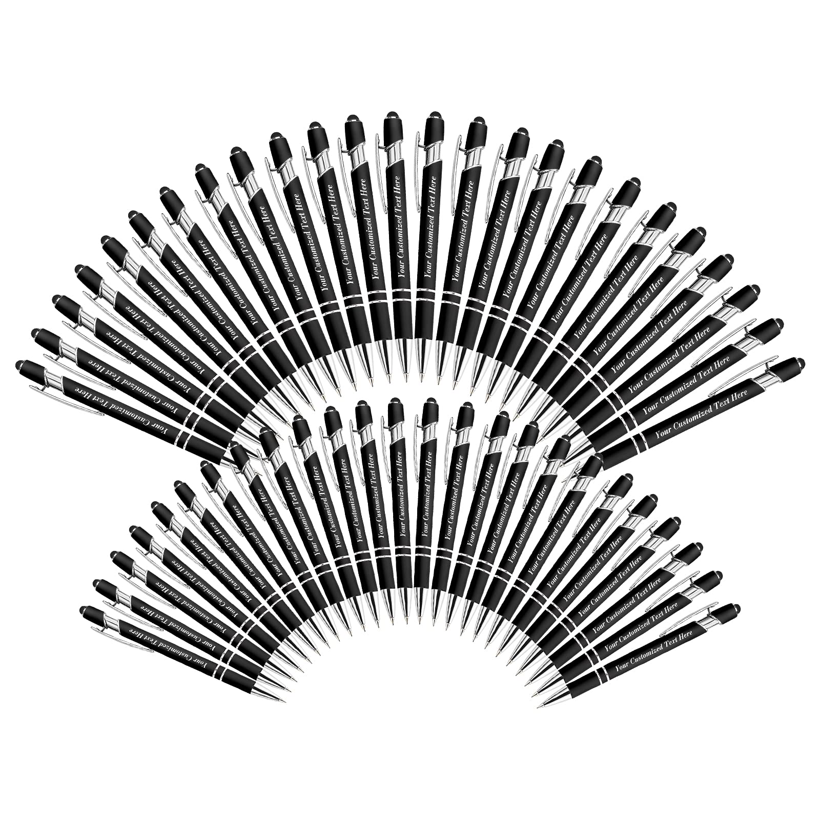 100 Pack Personalised Pens in Bulk with Stylus Tip - Custom Print with Name 0.5 mm Soft Touch Medium Ballpoint Pen-Free Personalization Black Ink for Office,School,Teacher,Graduation,Company,Christmas — image 1