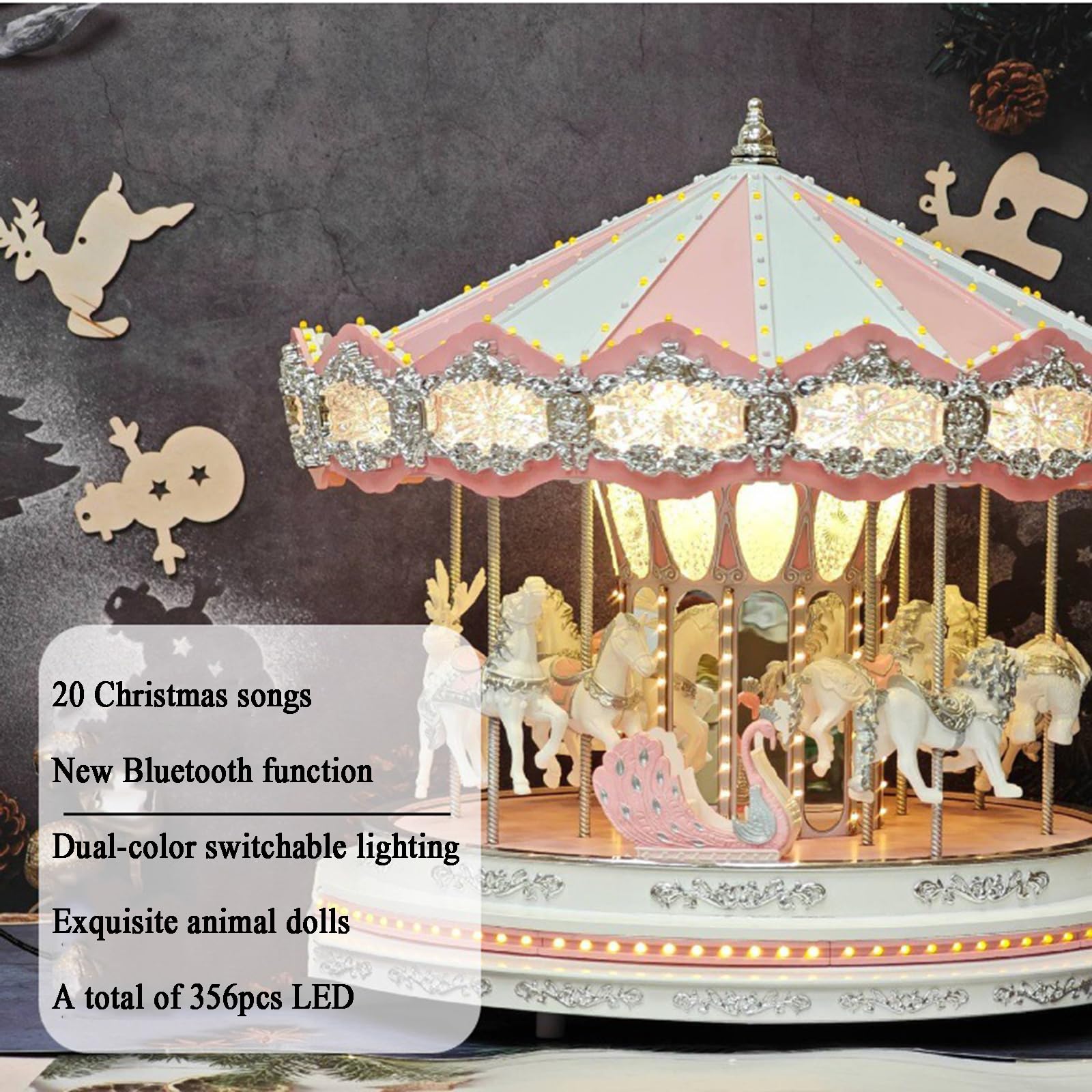 Carrusel De Papá Noel Merry Go Round, Mini Carrusel Eléctrico con Bluetooth, Decoraciones Navideñas Animadas, con Música Y Luces LED, para Regalo Navideño, Decoración del Hogar
