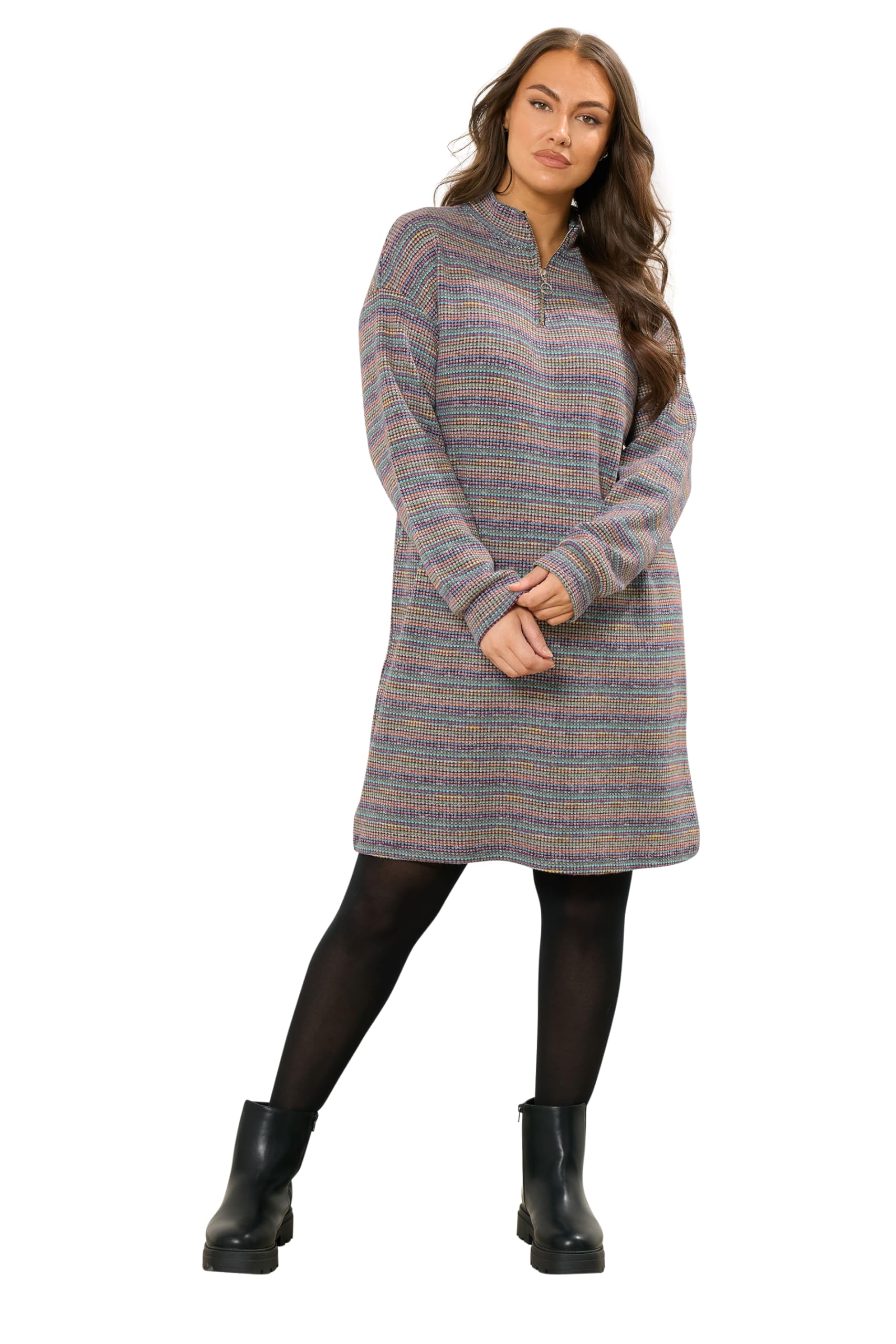 Yours Women's Quarter Zip Jumper Dress in Purple | Size: 26-28