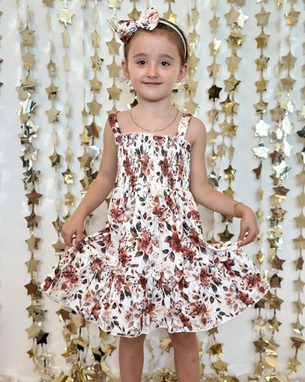 HINTINA Toddler Girl Strap Smocked Tired Dress And Long Sleeve Ruffle Cardigan 2 Piece Outfits - Image 2