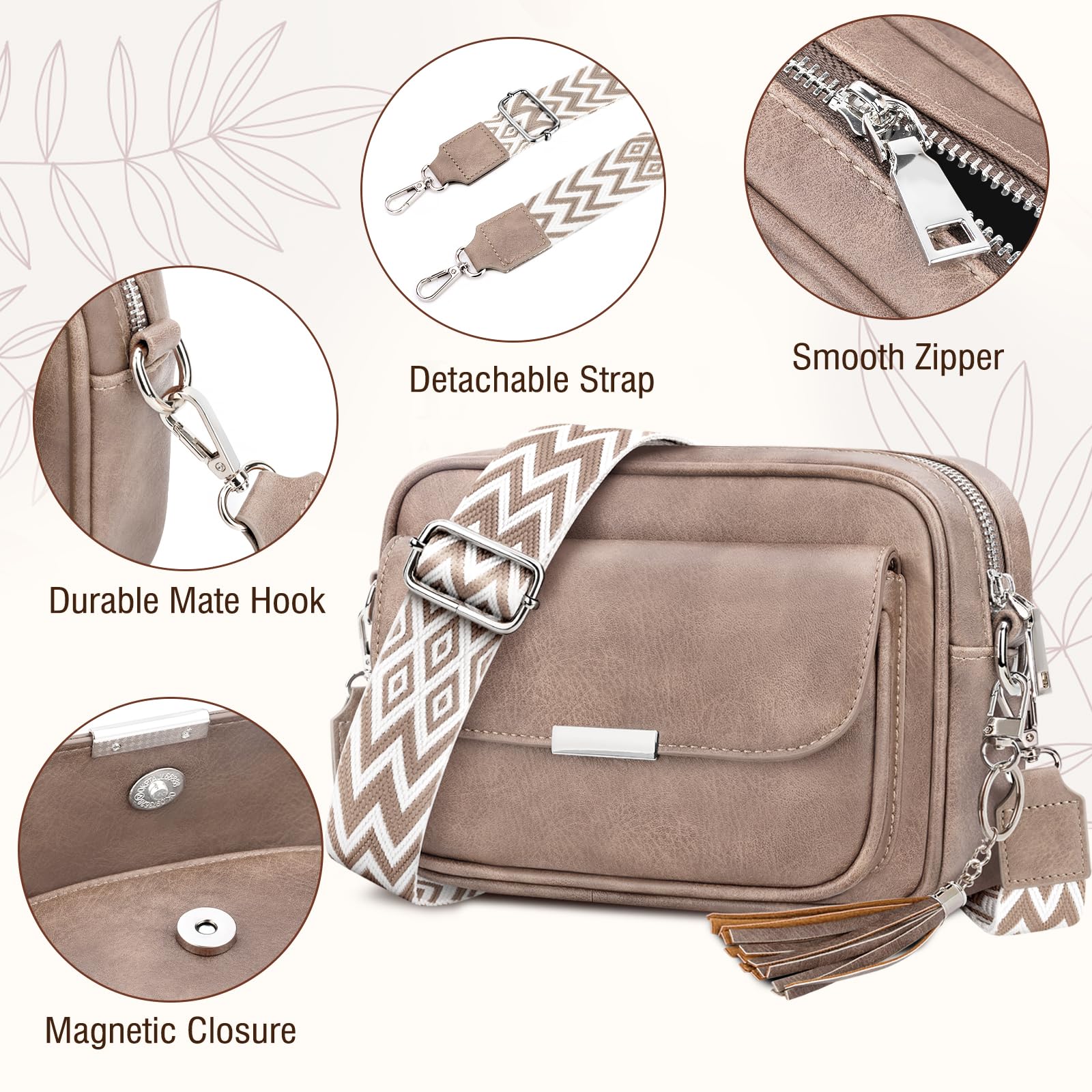 Bolso Mujer Bandolera Mediano Bolso Bandolera Mujer Piel PU Bolso Cruzado De Mujer Con Correa Ancha Ajustable Bolsos Bandolera Para Mujer Damas Compras, Viaje y Trabajo