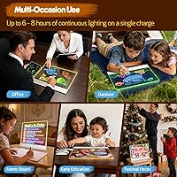 Vista 5 de Tablero de notas LED, tablero de dibujo LED Lumiboard de 13.7"x10" para niños, tablero acrílico recargable de borrado en seco con luz, soporte y 12