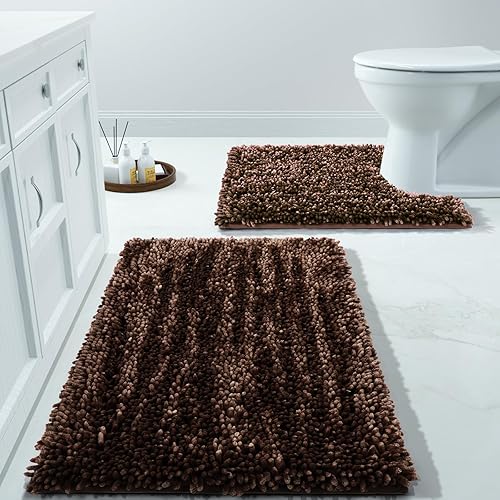 Miniatura 165 de Yimobra Juego de 2 alfombras de baño, alfombra de baño suave y absorbente y alfombra de inodoro en forma de U con respaldo antideslizante, alfombras