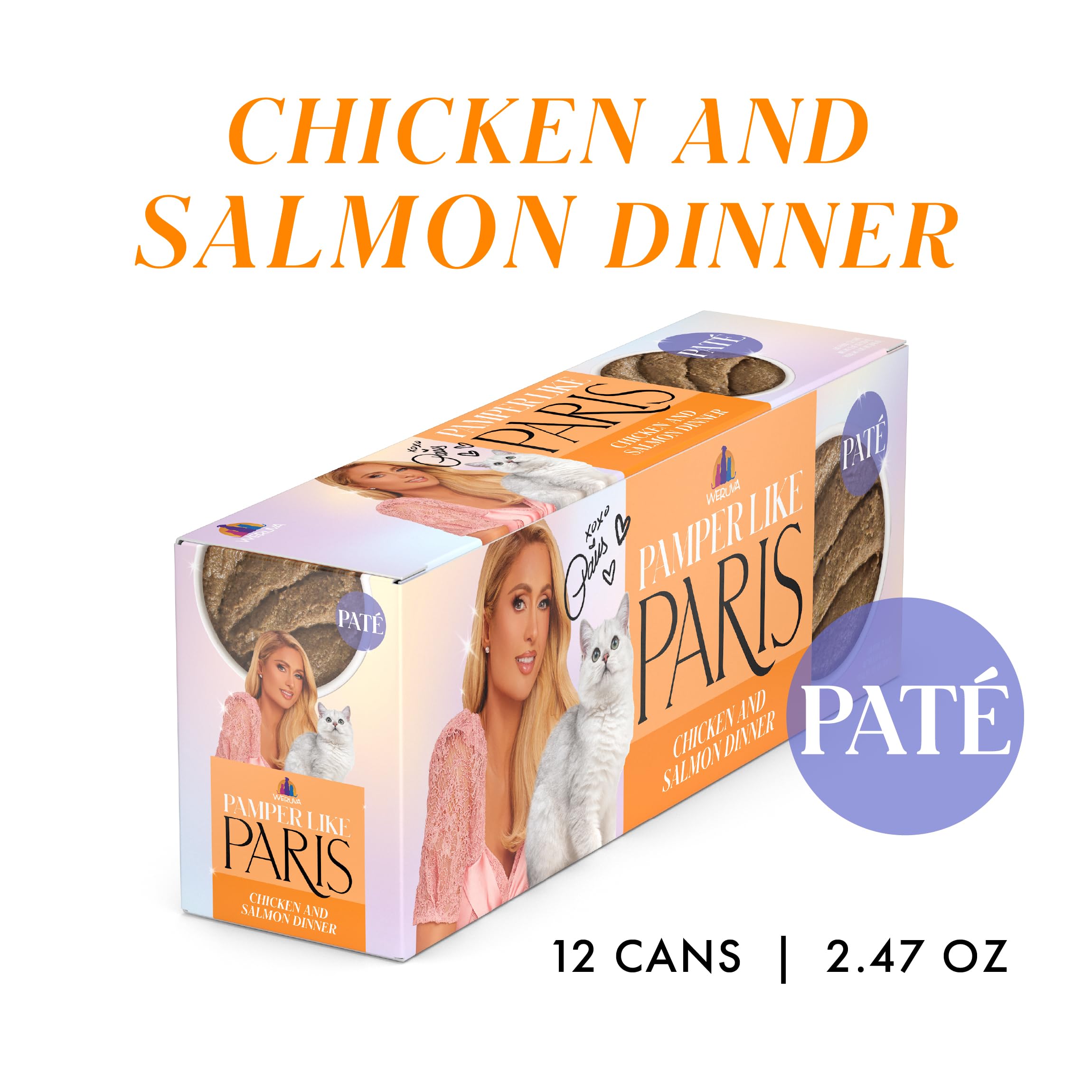 Weruva Paris Hilton Pamper Like Paris Natural Grain Free Wet Cat Food, Chicken and Salmon Paté, 2.47oz Can (Pack of 12)