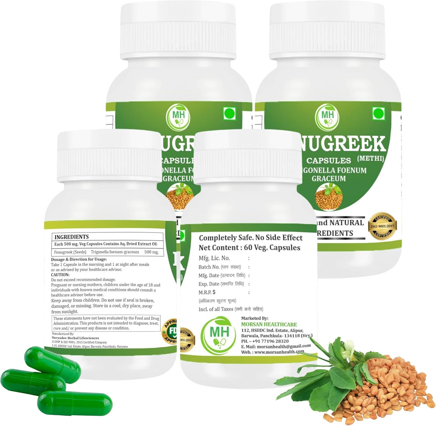 Morsan Fenugreek Capsules | Trigonella Foenum-Graecum (Methi) Herbal Supplement | Traditional Ayurvedic Formula | Vegan & Gluten-Free | Non-GMO | Support Hair Growth & Wellness 240 Veg Capsules