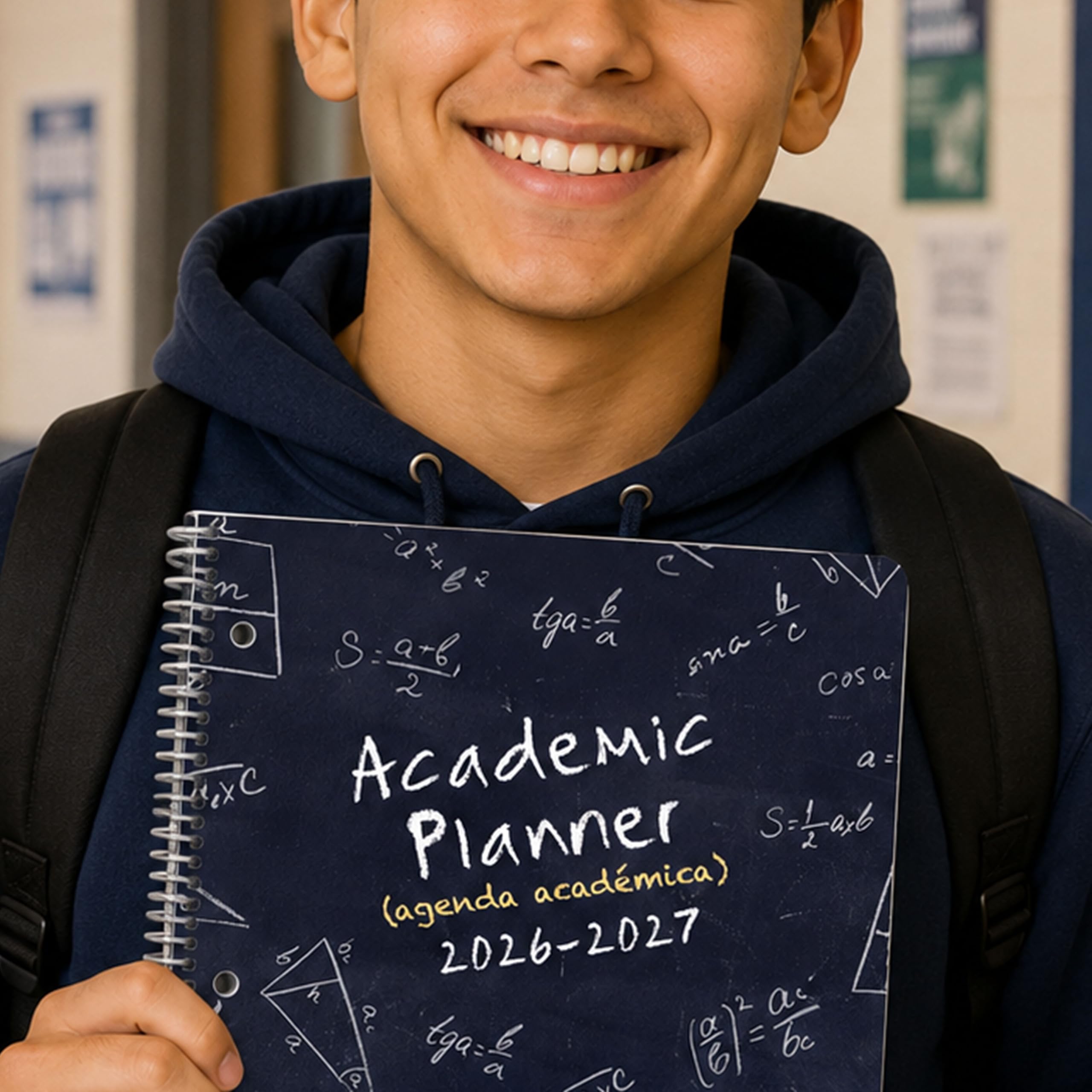Agenda bilingüe para estudiantes de secundaria bilingüe para el año escolar académico 2026-2027, grande (8.5 x 11 pulgadas) con tapa de matriz media bilingüe clásica