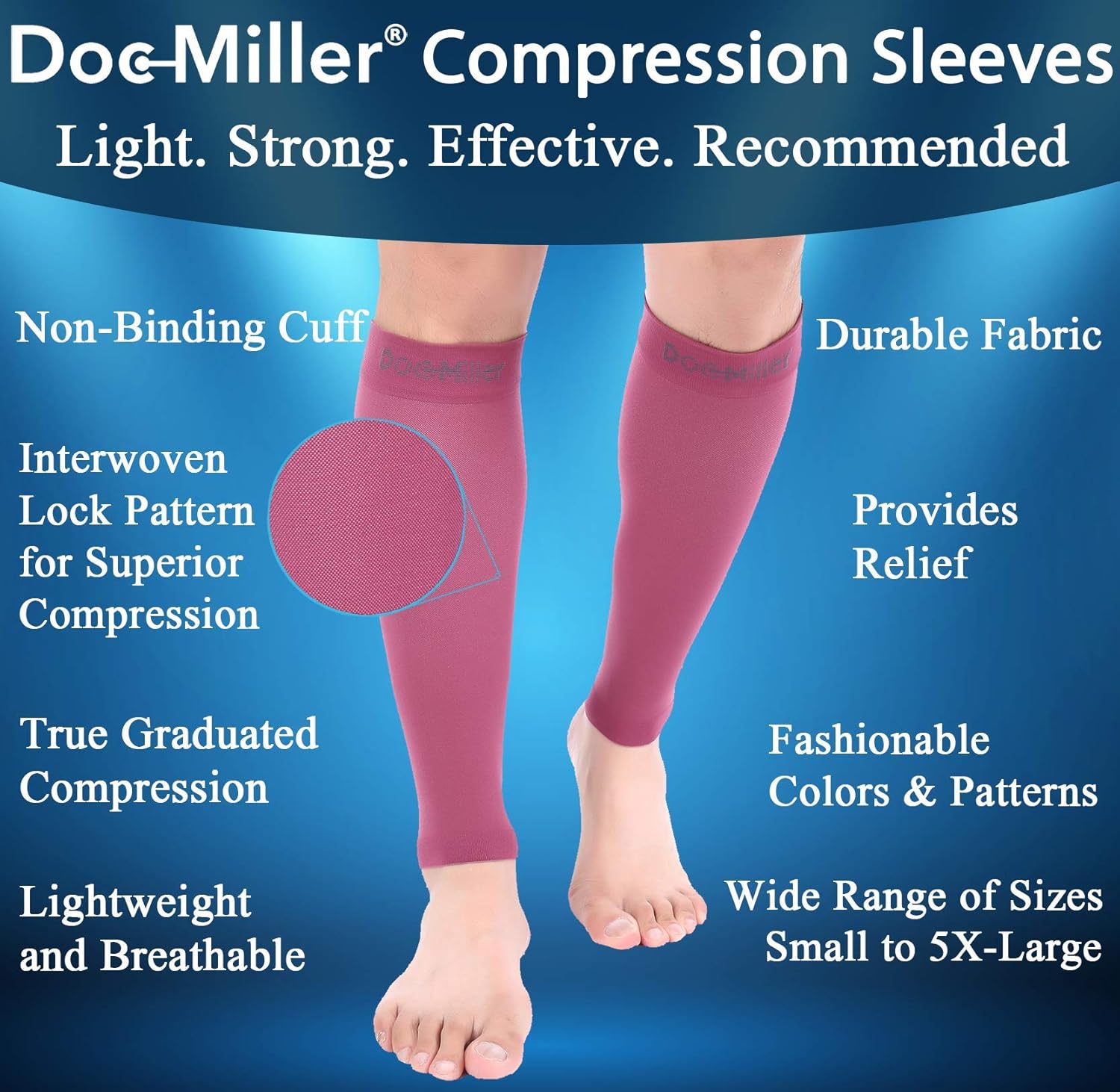 Doc Miller Compression Calf Sleeve for Men & Women, Premium Medical Grade, 20-30mmHg Graduated Support for Running, Calf Tear, Shin Splints, Knee High, Maroon Calf Sleeves, Extra Large Size, 2 Pair