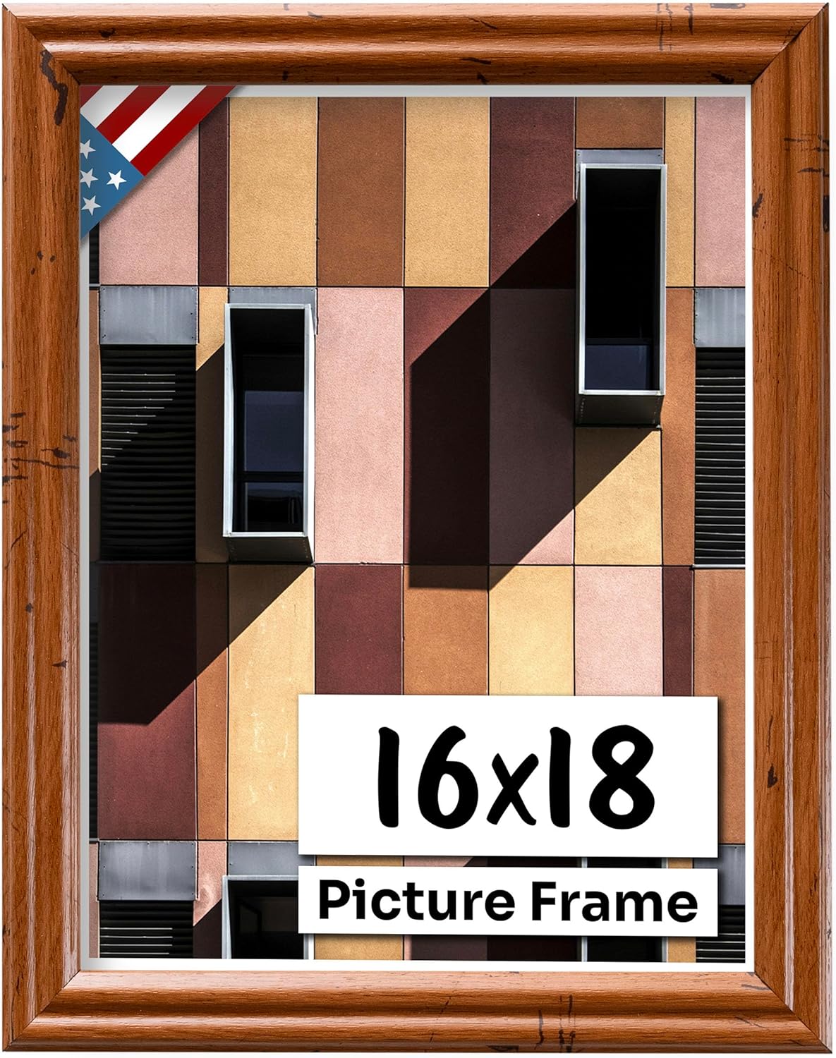 Distressed Oak 16x18 Picture Frame .75" Inch Wide - Handmade American Solid Wood Picture Frames with Preinstalled Hangers and UV Blocking Plexiglass Frames